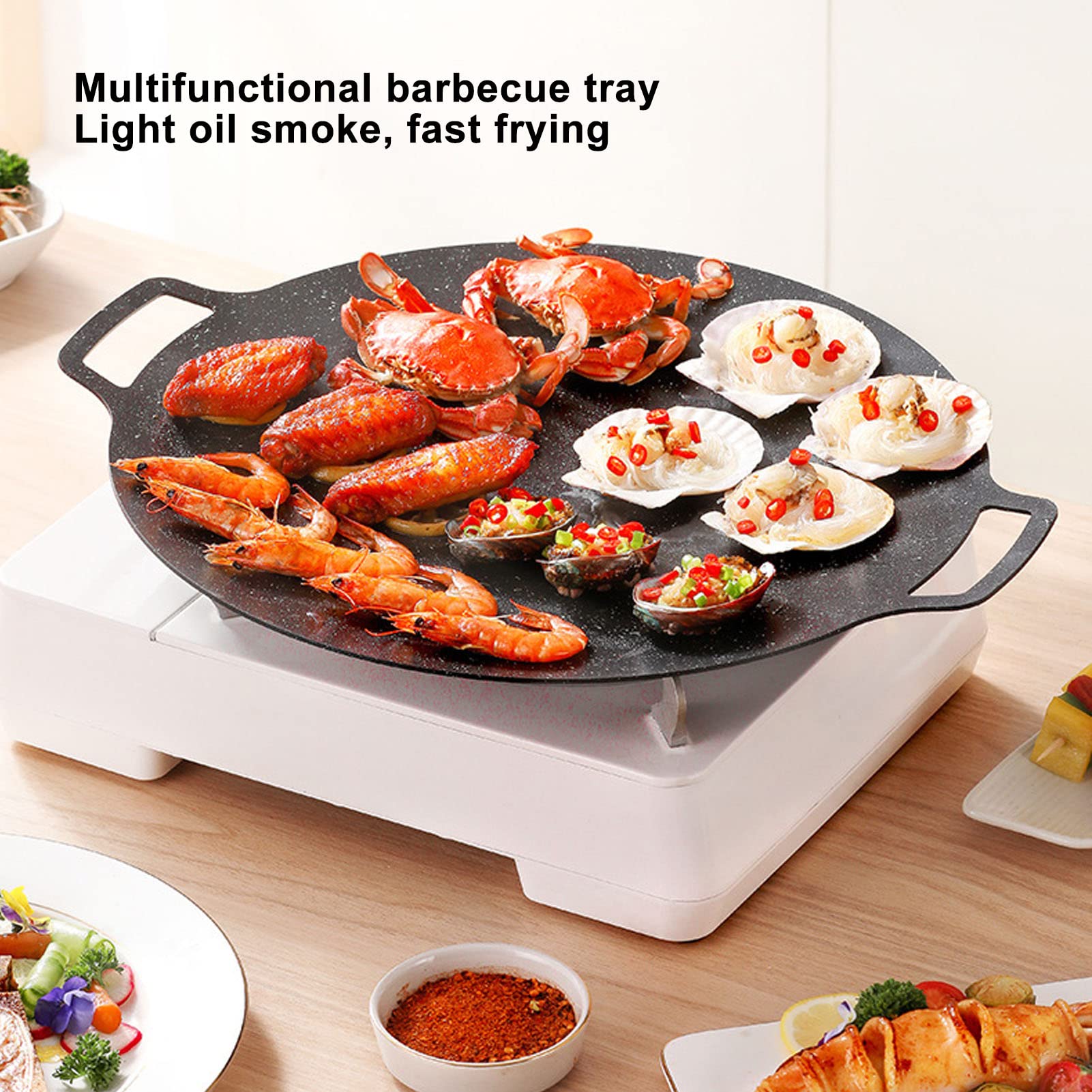 Korean Grill Pan,14.17Inch Nonstick Round Griddle Grill Pan For Korean Bbq,Round Bbq Griddle With Handle,Multifunctional Stove P