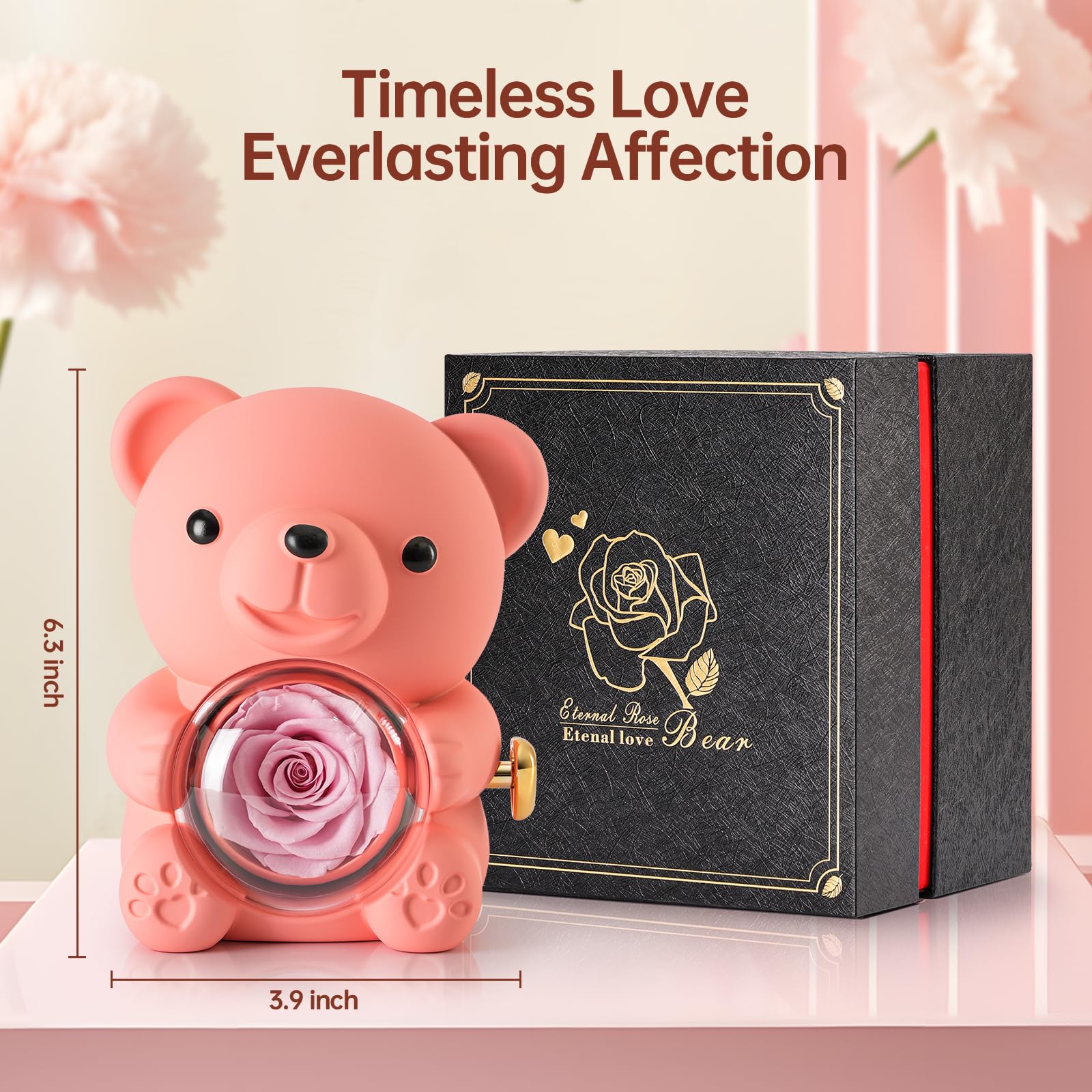 Cute Teddy Bear with Preserved Rose - A Real Rose Flower in Bear with Elegant Gift Box - Romantic Gift for Her in Mother s Day,