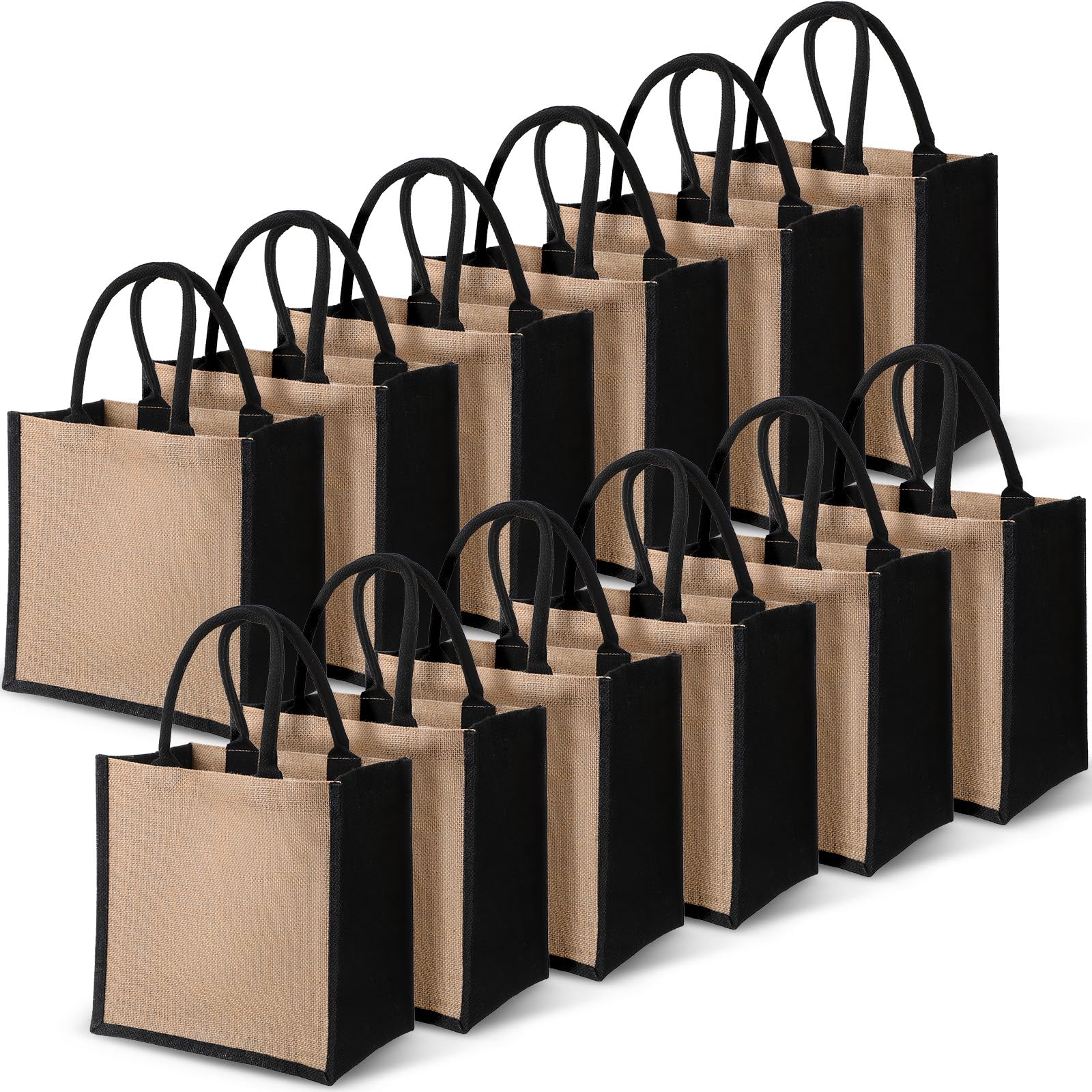 Shappy 10 Pack Burlap Tote Bag Set, Reusable Blank Jute Burlap Grocery Bag with Handle for Bridesmaid Gift Shopping DIY (Jute an