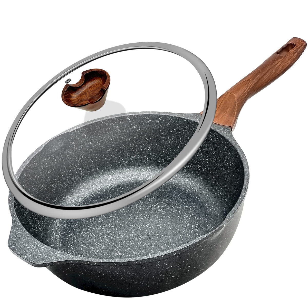 Wacetog Frying Pan With Lid Nonstick Skillet 11 Inch Wok Pan With Flat Bottom Woks & Stir-Fry Pans For Electric, Induction And G