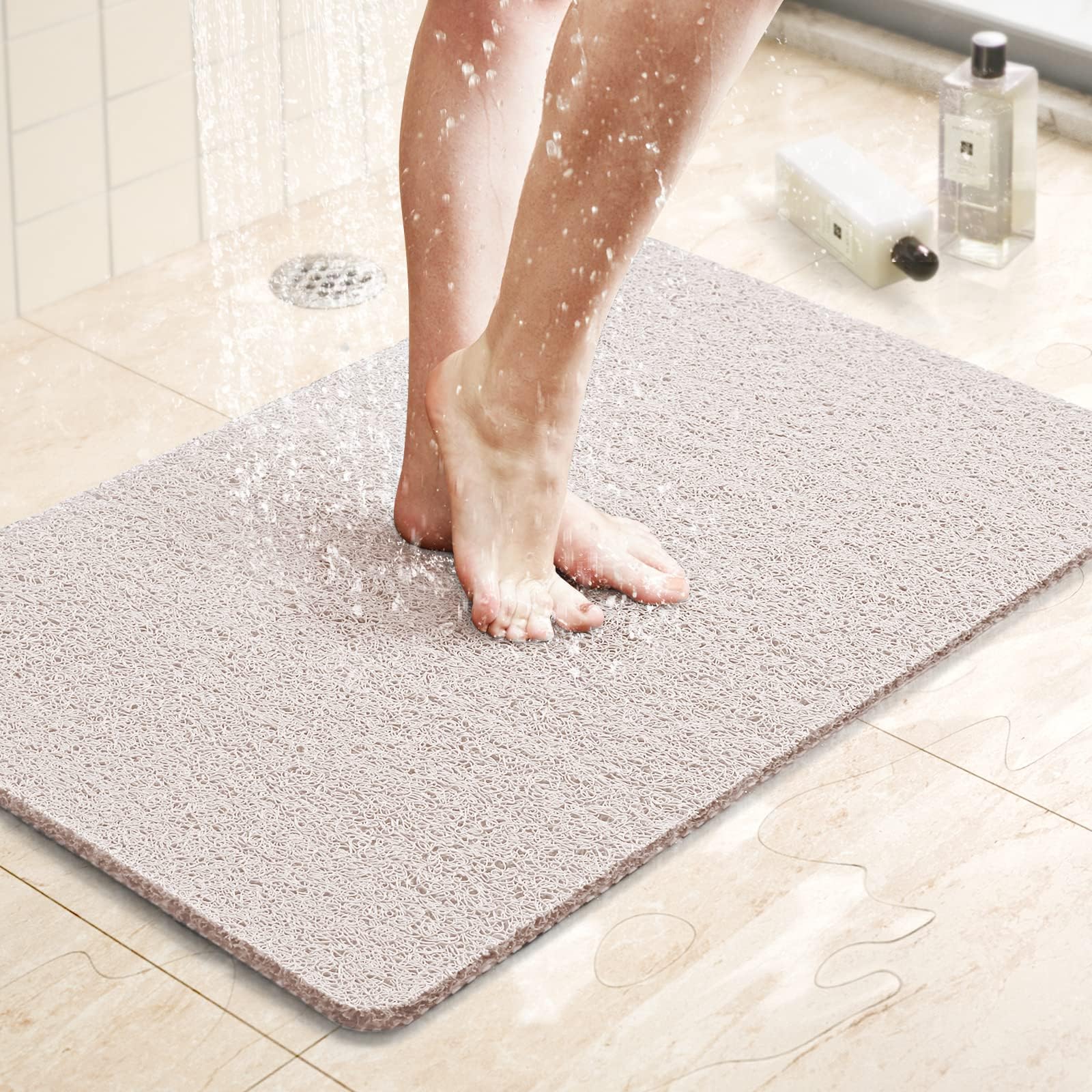 Luxstep Shower Mat Bathtub Mat,24X16 Inch, Non-Slip Bath Mat With Drain, Quick Drying Pvc Loofah Bathmat For Tub,Shower,Bathroom