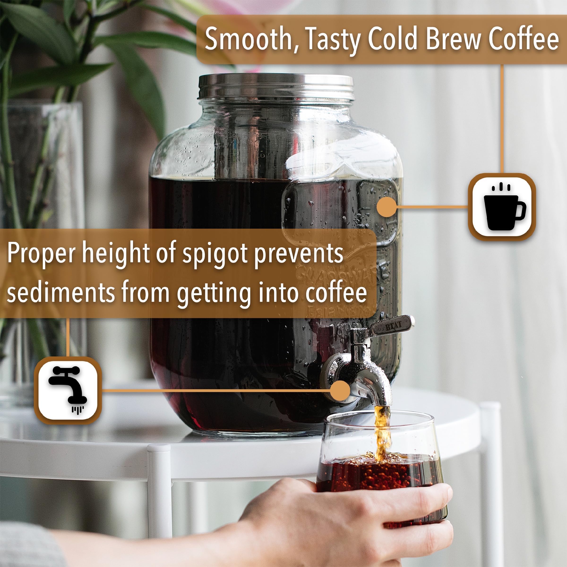Btat- Cold Brew Coffee Maker, 1 Gallon, Black, Mason Jar Cold Brew Maker, Cold Brewer Coffee Maker, Cold Brew Mason Jar Coffee M