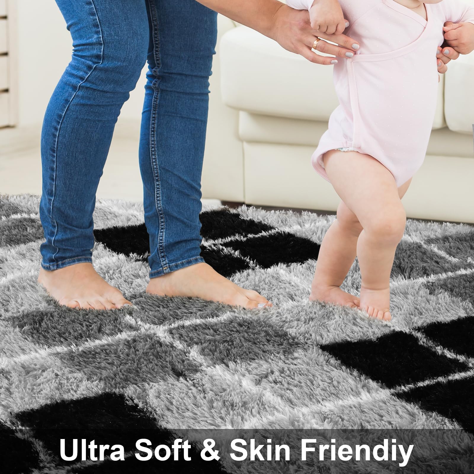 junovo Washable, Non-Slip Area Rug, Ultra Soft Area Rugs 6x9 Feet Fluffy Carpets for Bedroom Kids Girls Boys Baby Living Room Sh