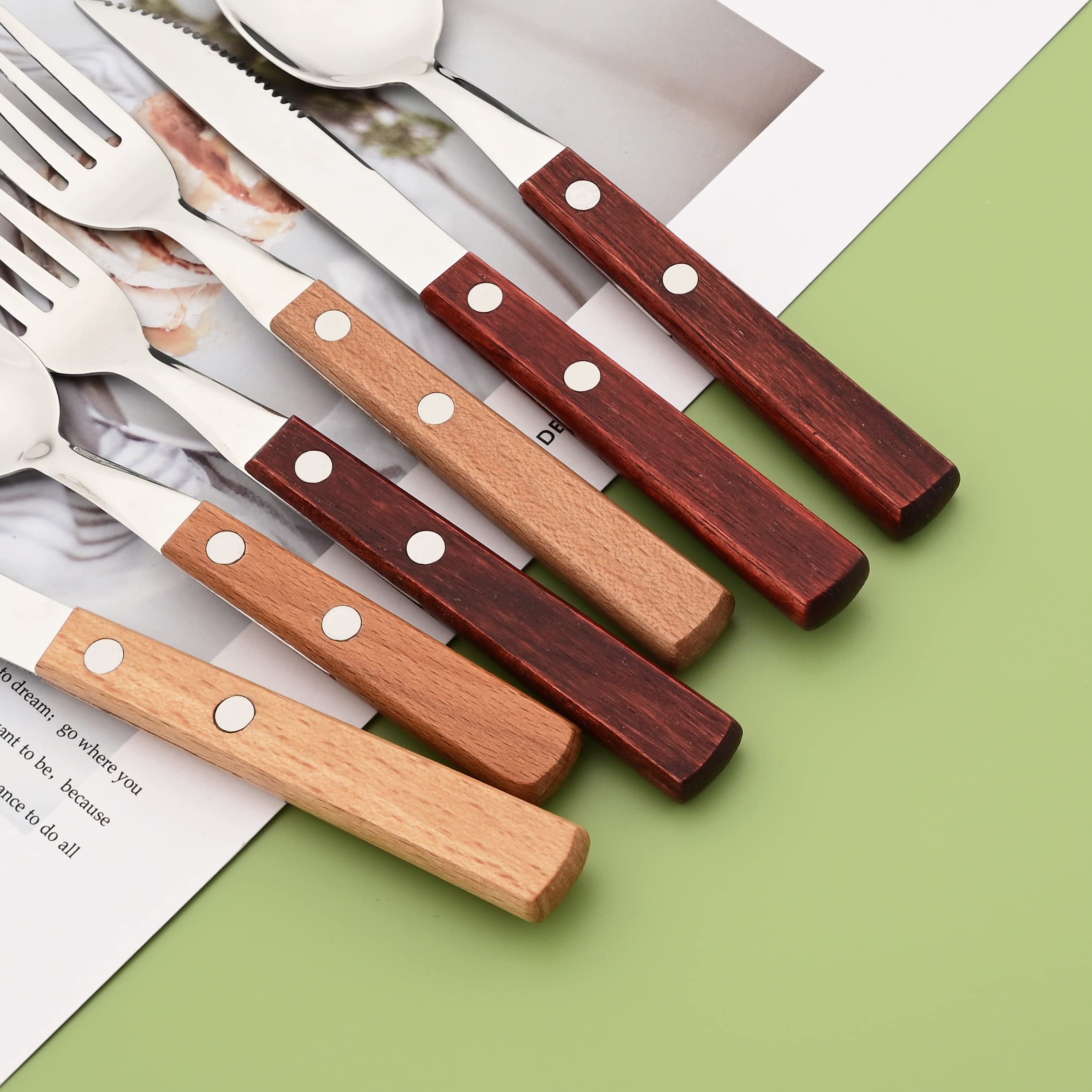 Uniturcky 8-Piece Dinner Forks Set, 304 Stainless Steel Forks With Natural Wood Handle, Reddishbrown Wood Handle Flatware, 7.9 I