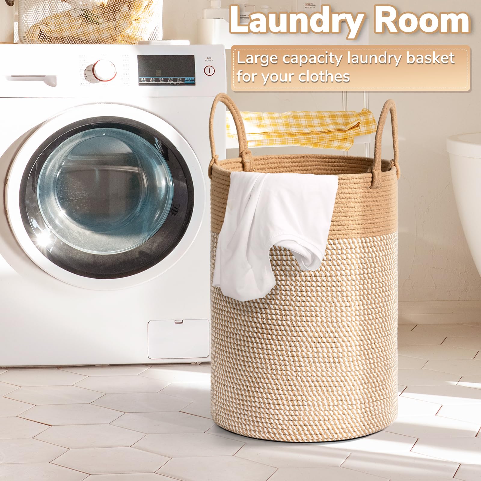INDRESSME Large Laundry Hamper  60L Clothes Laundry Basket  Nursery Laundry Basket  Rope Laundry Basket for Blankets  Hampers for Bedroom  19.7 x 13.8 inches