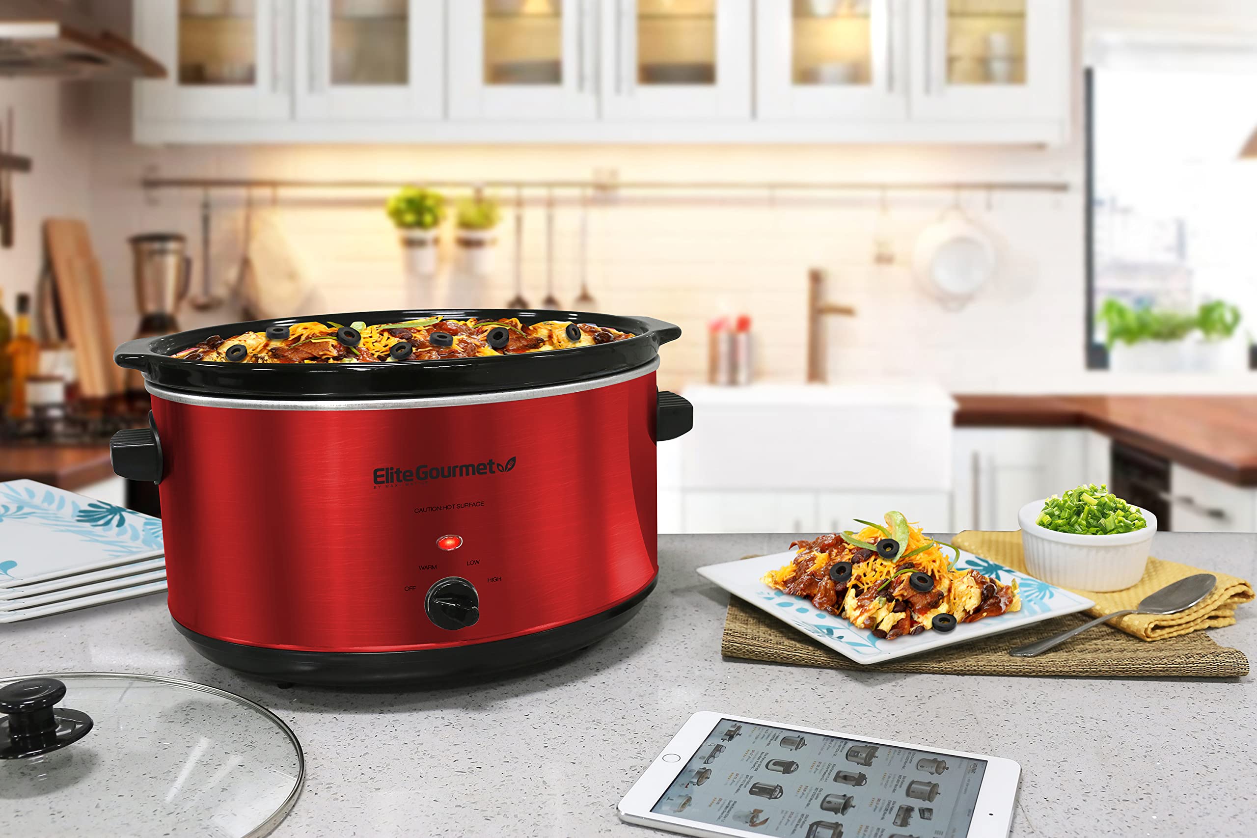 Elite Gourmet Mst-900Rxt# Electric Ceramic Xl Jumbo Slow Cooker, Adjustable Temp, Entrees, Sauces, Stews & Dips, Dishwasher Safe