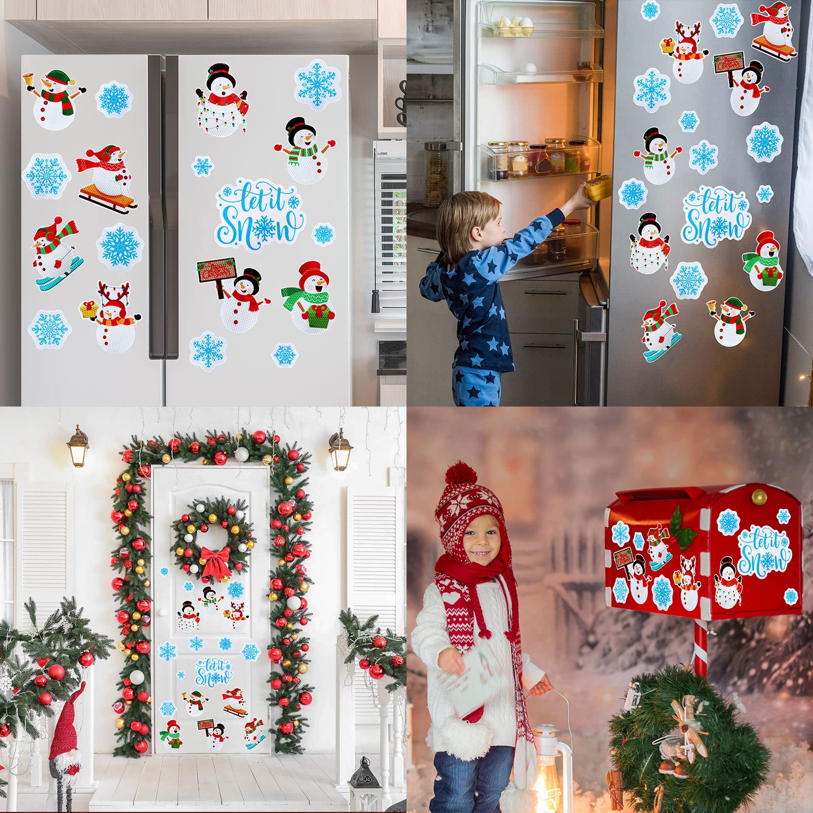 Whaline 18Pcs Christmas Reflective Magnet Set Let it Snow Refrigerator Magnet Snowman Snowflake Garage Magnet Decals for Xmas Mailbox Metal Door Cabinet  8 Design(Not for Aluminum Alloy Vehicle)