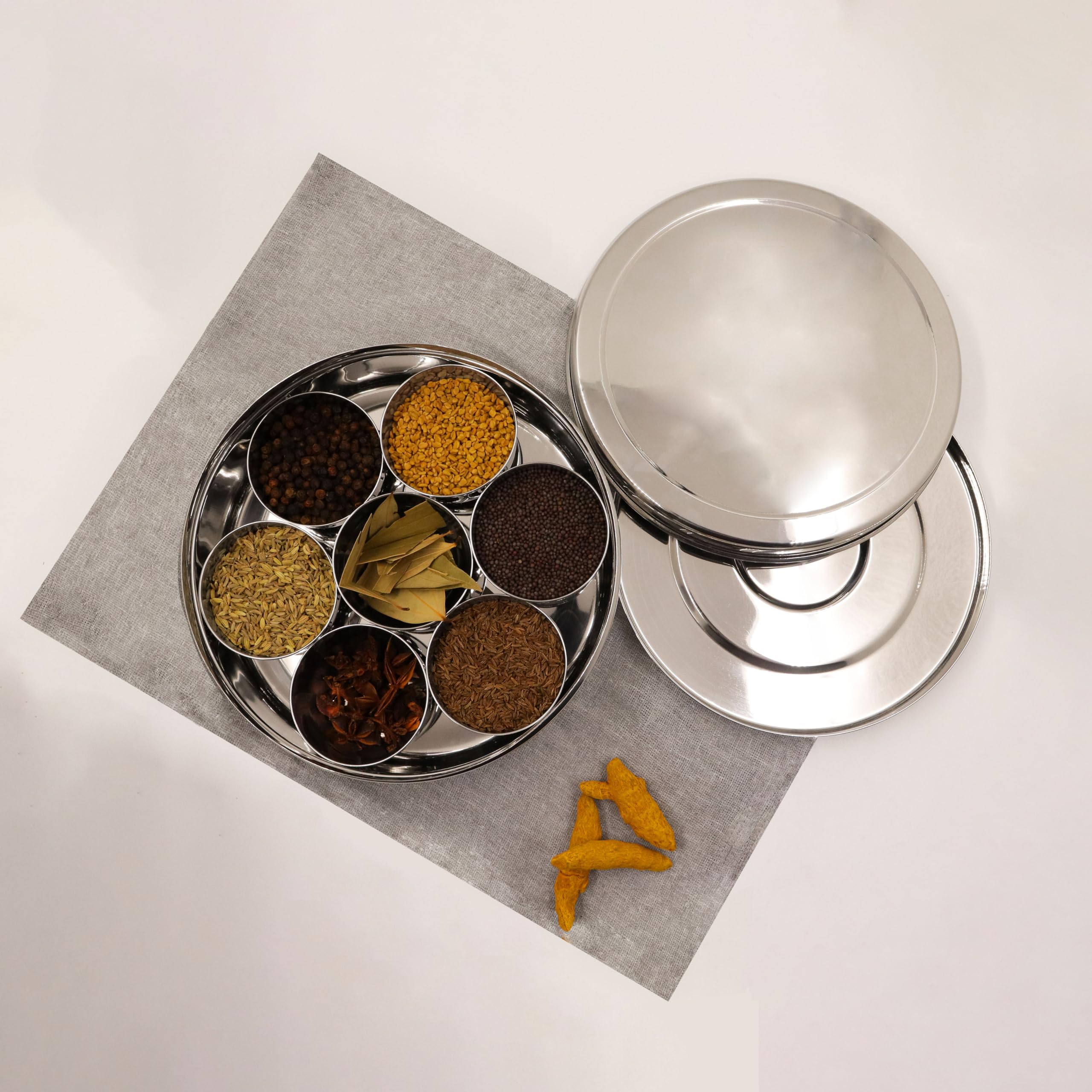 Spillbox Handcrafted Stainless Steel Spice Box Set For Kitchen With Spoon|Masala Box For Kitchen|Masala Dani|Masala Dabba &Spice