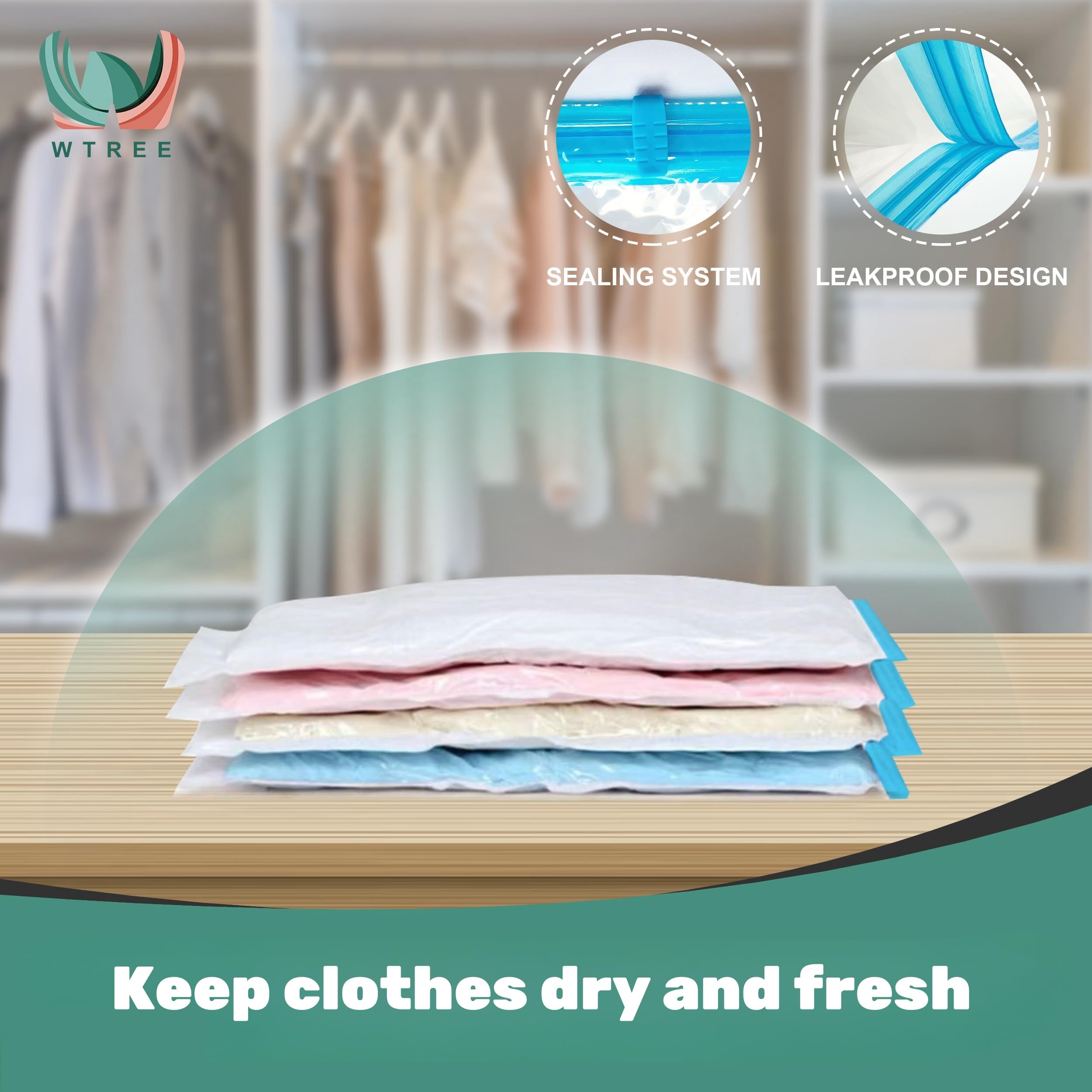 Wtree 20 Pack Vacuum Storage Bags, Space Saver Bags, Vacuum Sealed Bags For Comforters, Blankets, Clothes Storage, Hand Pump Inc