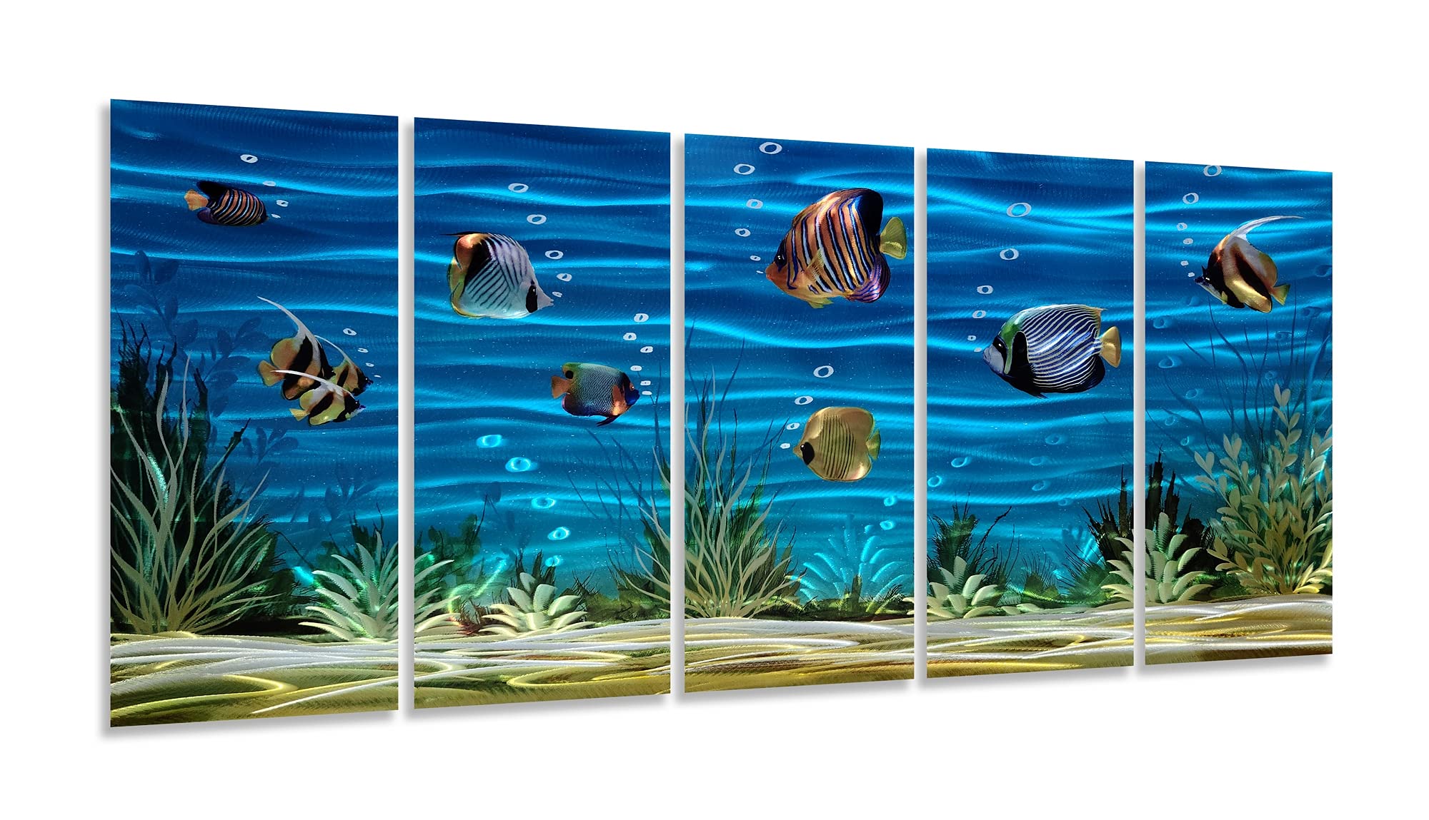 SYGALLERIER School Of Fish Metal Wall Art Handcrafted 3D Coastal Aluminum Artwork Modern Abstract Sea Styles Wall Accent in Blue