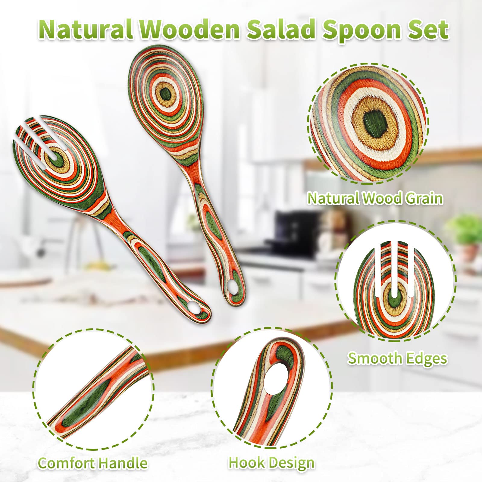 Salad Tongs, Wooden Spoons, Salad Tongs For Serving, Wosponfan 10-Inch Pakkawood Serving Utensils Set Salad Servers Set Kitchen