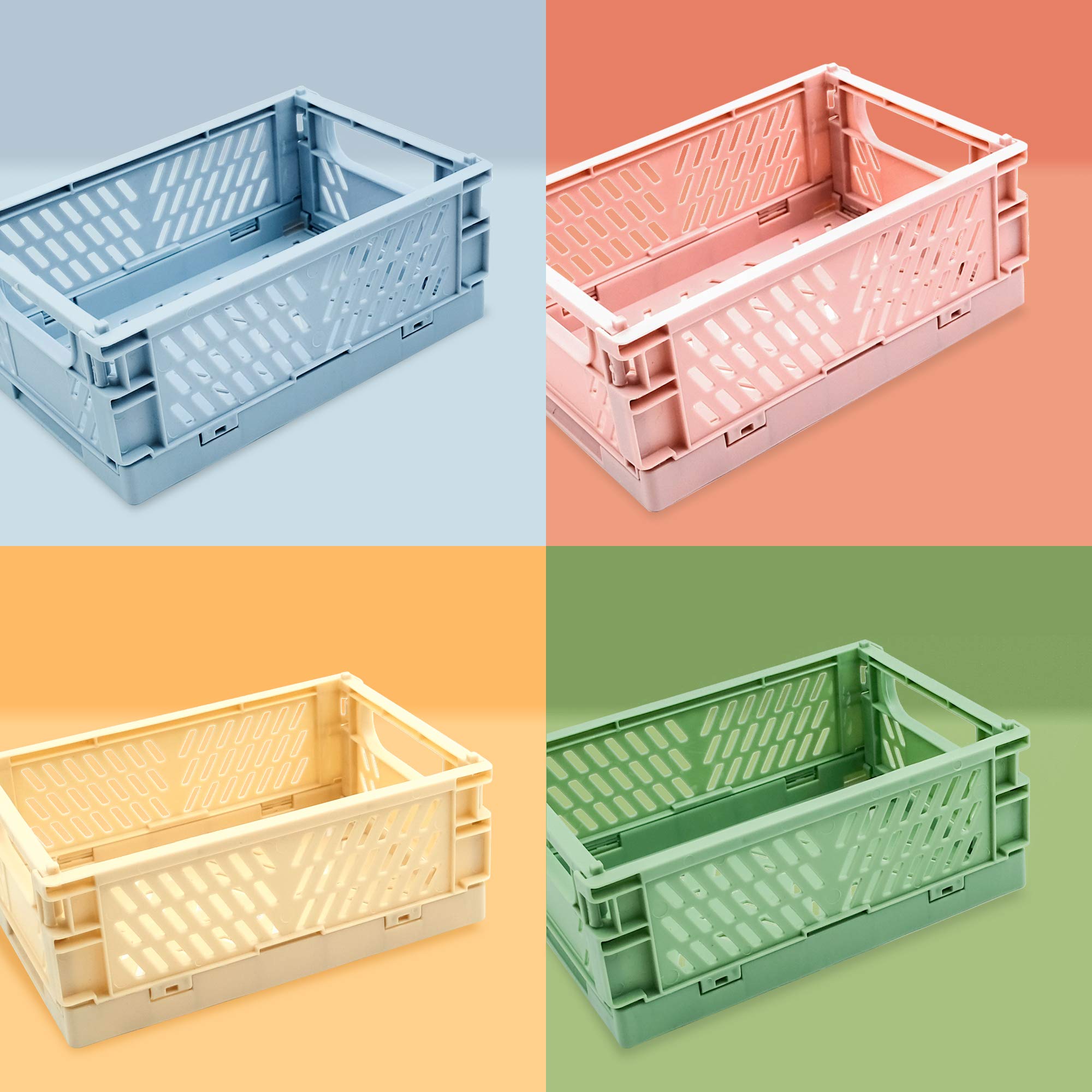 4-Pack Mini Baskets Plastic For Shelf Home Kitchen Storage Bin Organizer, Stacking Folding Storage Baskets For Classroom Bedroom