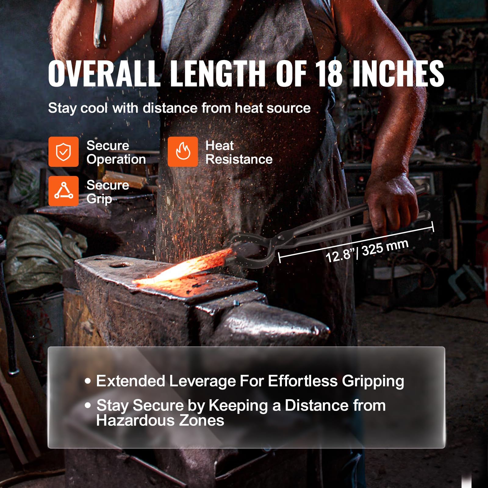 Vevor Blacksmith Tongs, 18    V-Bit Bolt Tongs, Carbon Steel Forge Tongs With A3 Steel Rivets, For Long, Irregular, And Nail-Sha