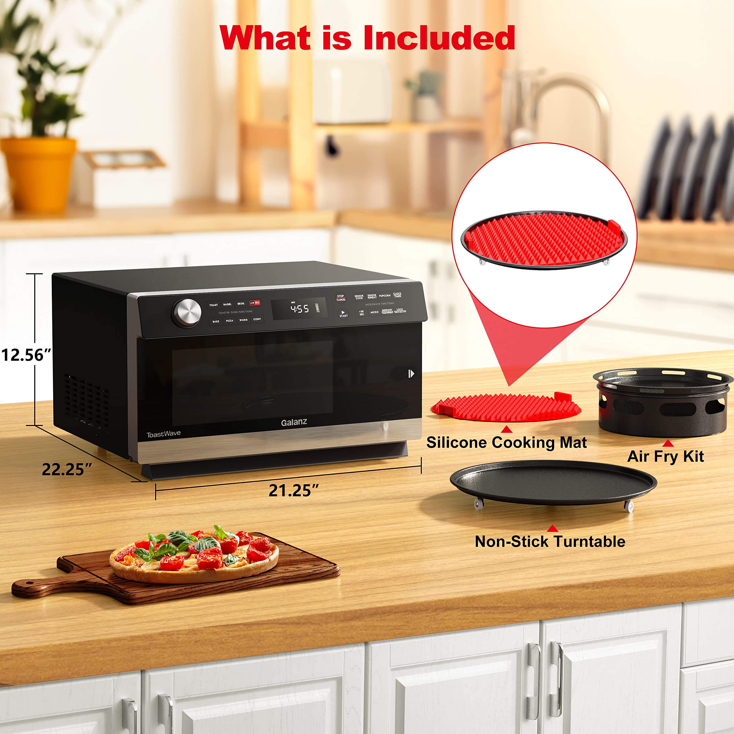 Galanz Gtwhg12S1Sa10 4-In-1 Toastwave With Totalfry 360, Convection, Microwave, Toaster Oven, Air Fryer, 1000W,1.2 Cu.Ft, Lcd Di
