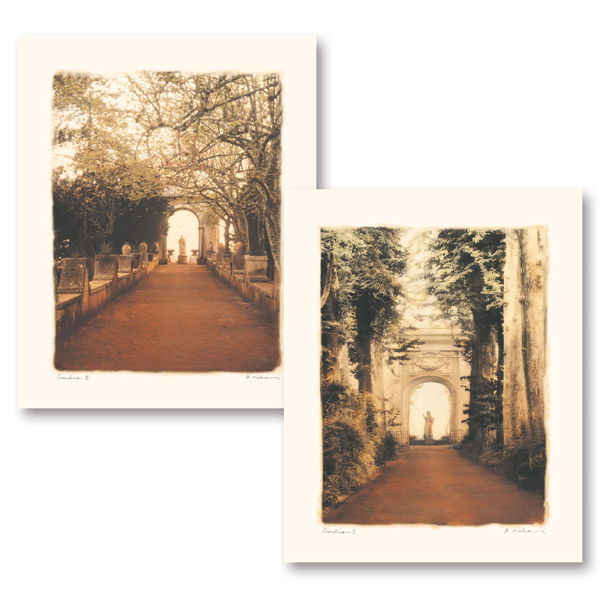 Giardino I Beautiful Italian Tree Lined Path, Arc And Statue; Two 11X14 Poster Prints