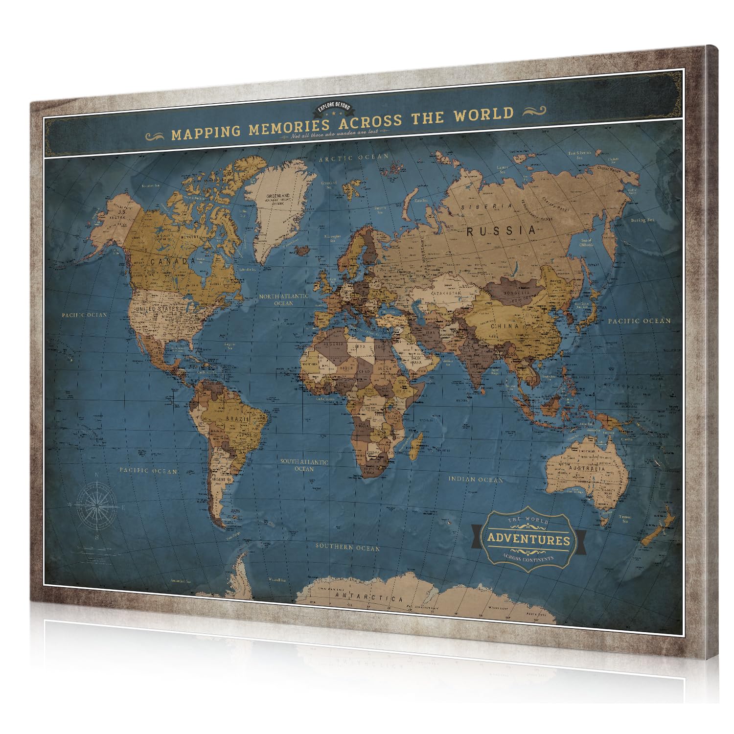 DECORARTS - Oversized Modern Navy Blue World Map Canvas Wall Art, Extra Large Maps for Wall Decor, Gallery Statement Piece, Hand