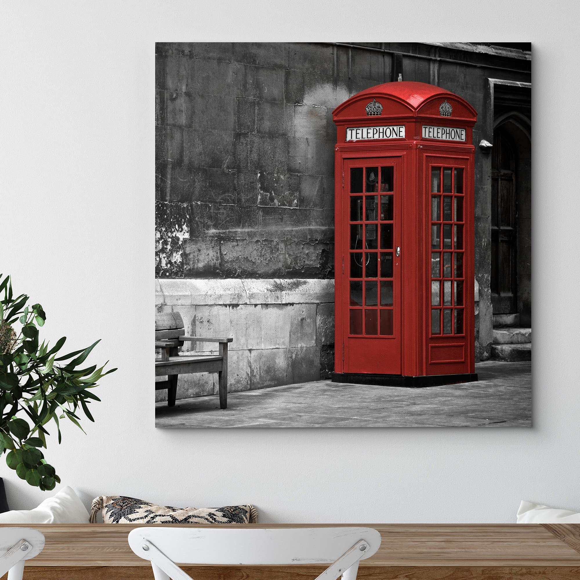Wall26 Canvas Print Wall Art Pop Of Color Telephone Booth In London Architecture & Maps Cities Photography Realism Chic Scenic R