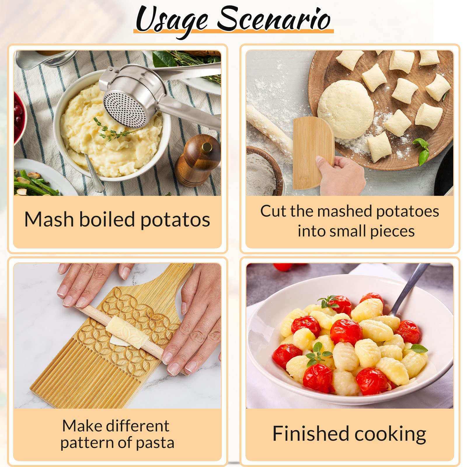 6 Pcs Gnocchi Board Wood Pasta Board Potato Ricer Pasta Making Tools Ricer For Mashed Potatoes With 3 Interchangeable Discs Past