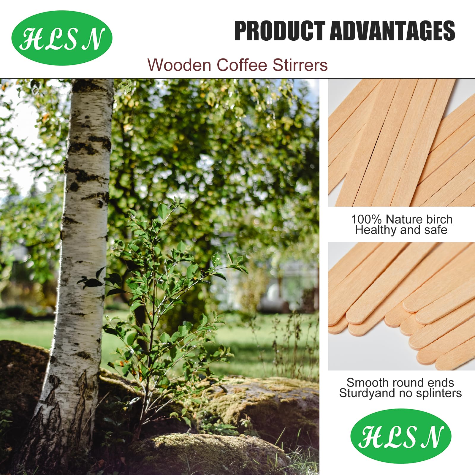 Hlsn Wooden Coffee Stirrers, Disposable Wooden Coffee Stir Sticks For Coffee & Cocktails, 5.5 Inches 1000Pcs Stir Sticks For Cof