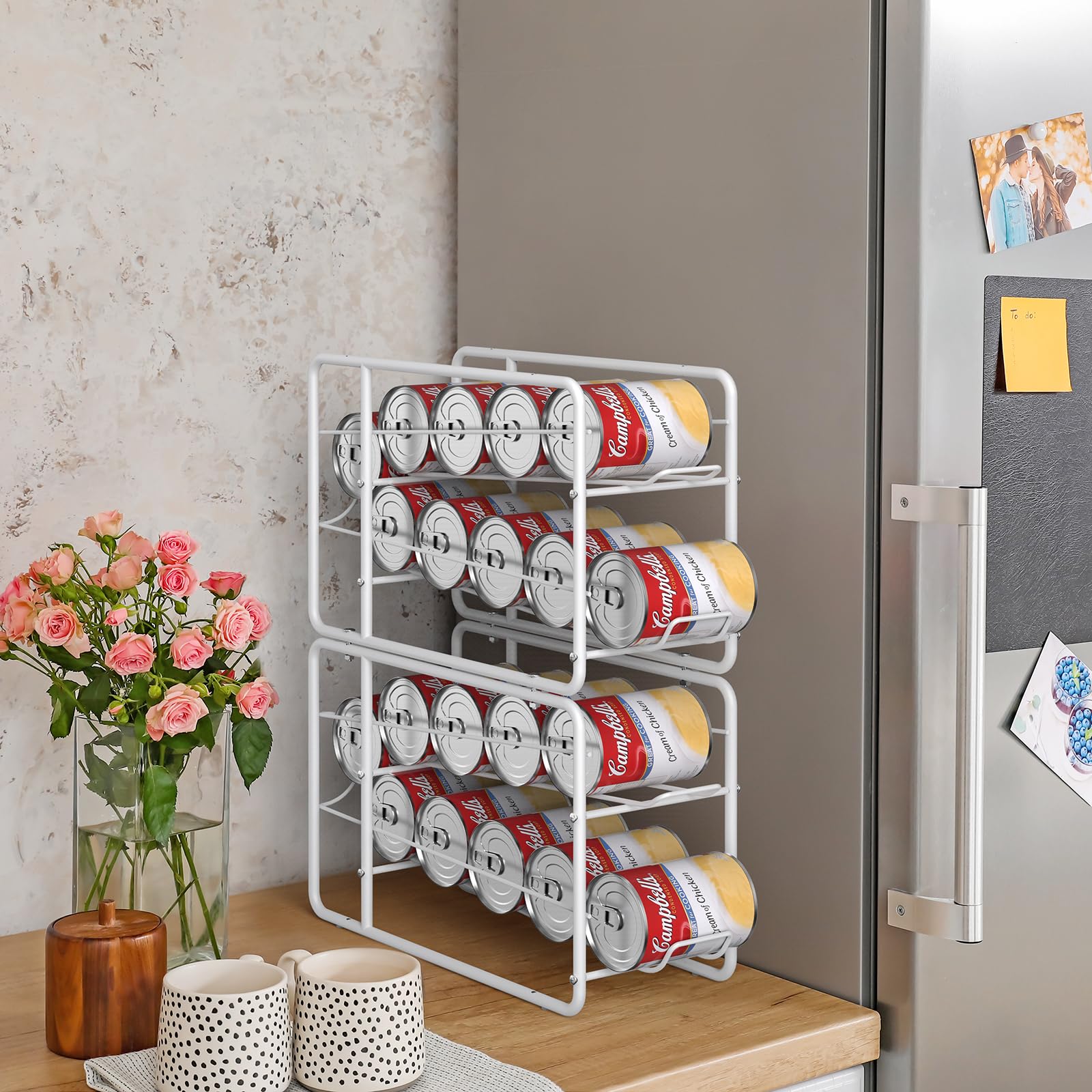 Mooace 4 Pack Can Dispenser Rack, Stackable Can Storage Organizer Holder For Canned Food Kitchen Cabinet Pantry Countertop, Whit