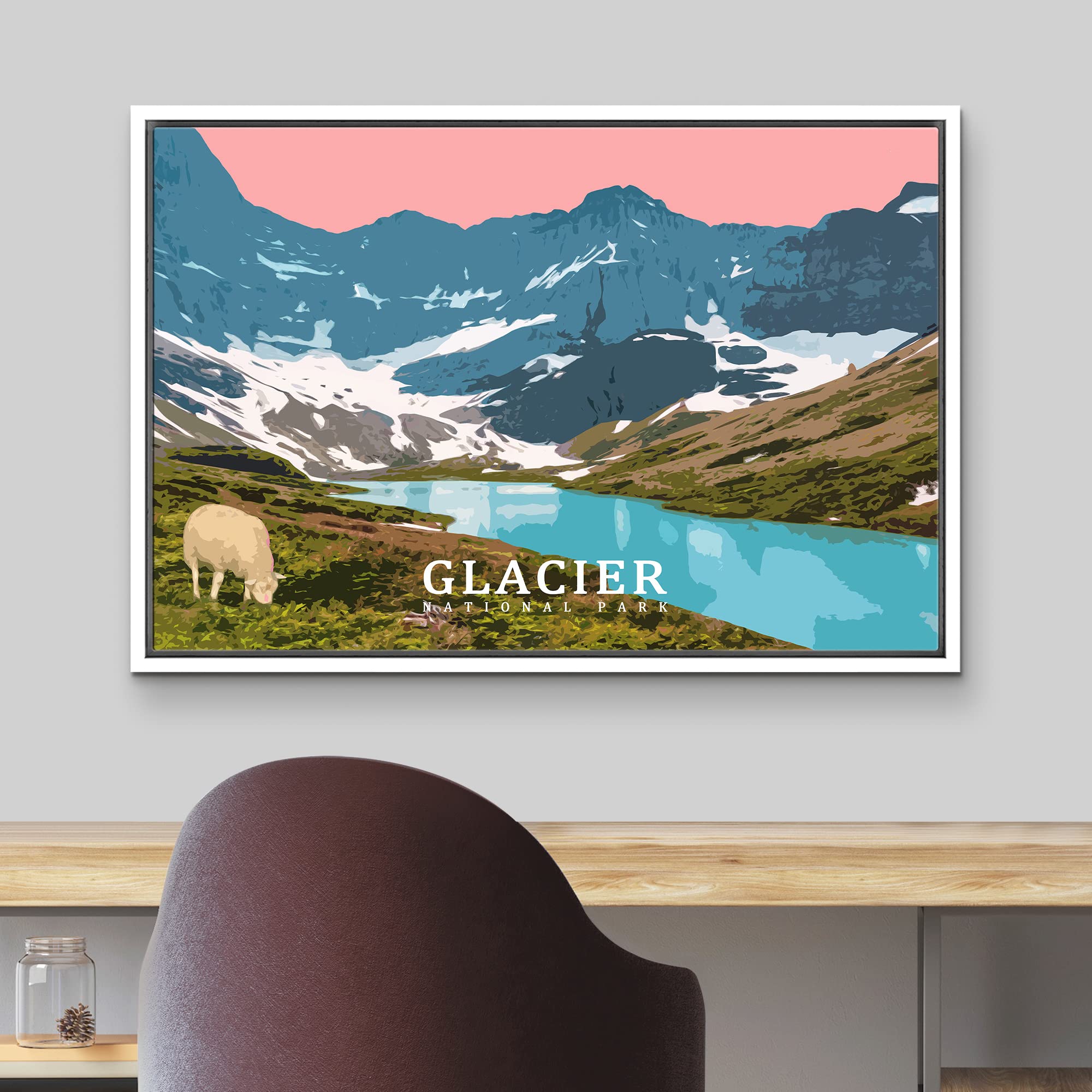 Wall26 Framed Canvas Print Wall Art Glacier National Park With River Nature Wilderness Illustrations Modern Art Rustic Landscape