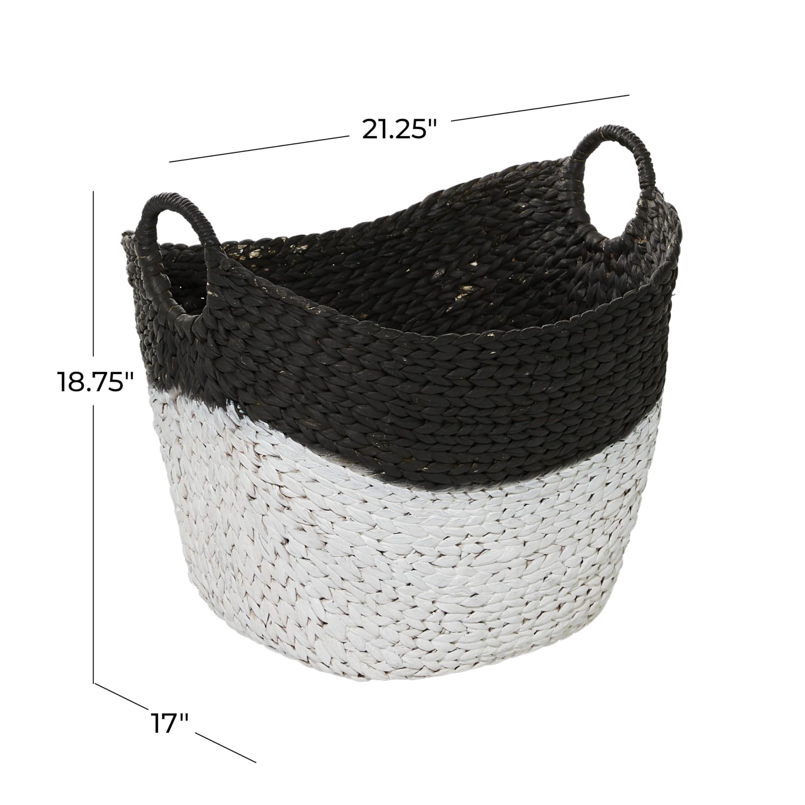 CosmoLiving by Cosmopolitan Seagrass Handmade Large Woven Storage Basket with Handles  22'' x 17'' x 19''  Black