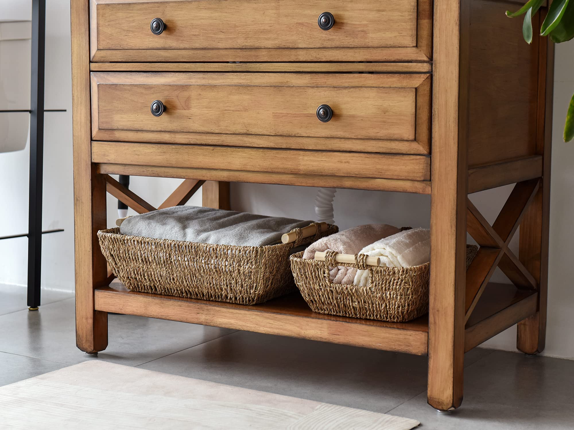 StorageWorks Hand-Woven Jumbo Storage Baskets with Wooden Handles  Seagrass Wicker Baskets for Organizing  2-Pack