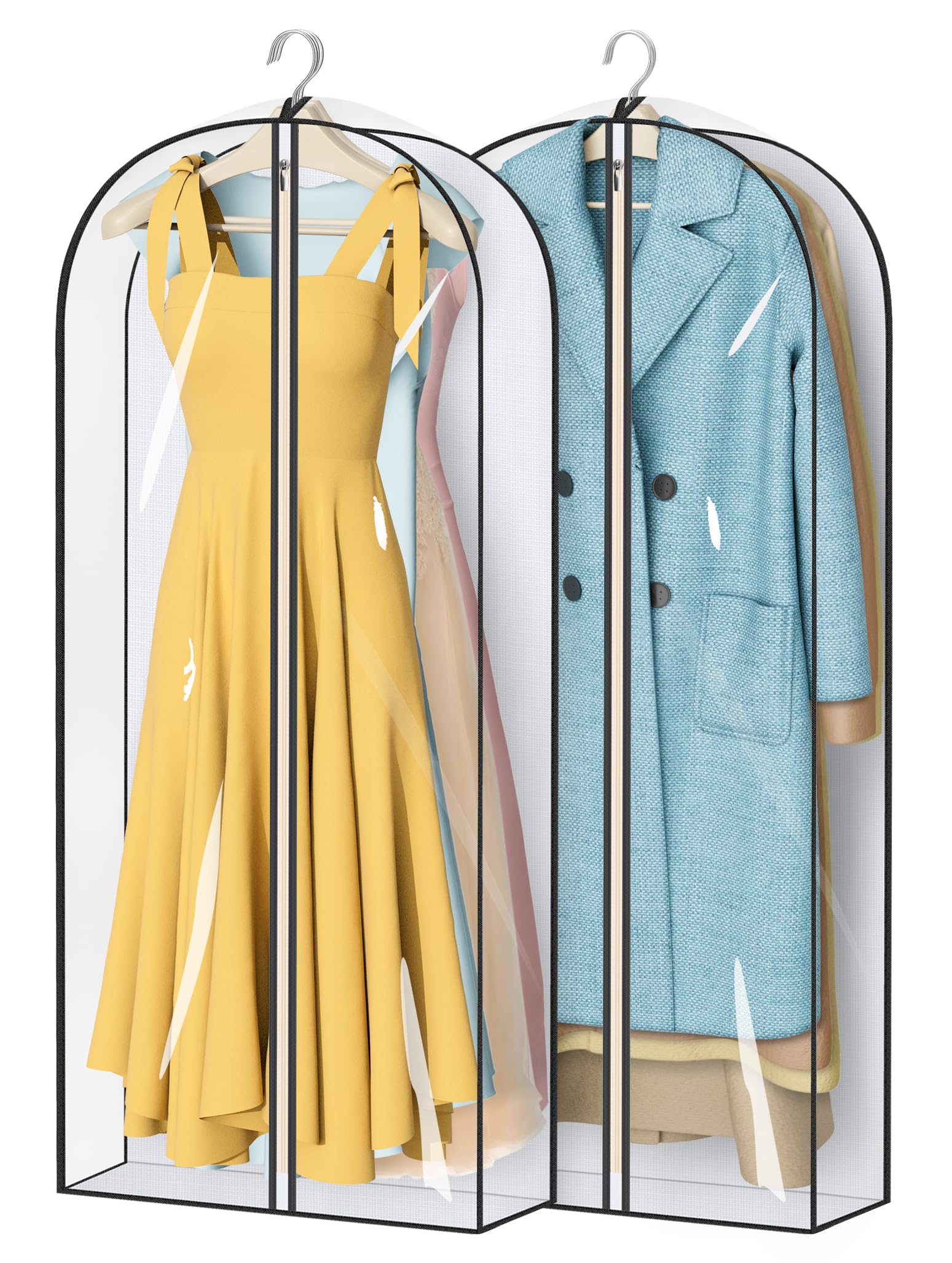 Misslo 50'' Clear Garment Bags For Hanging Clothes 4'' Gusseted Long Dress Bags For Closet Storage Breathable Dress Cover For Su