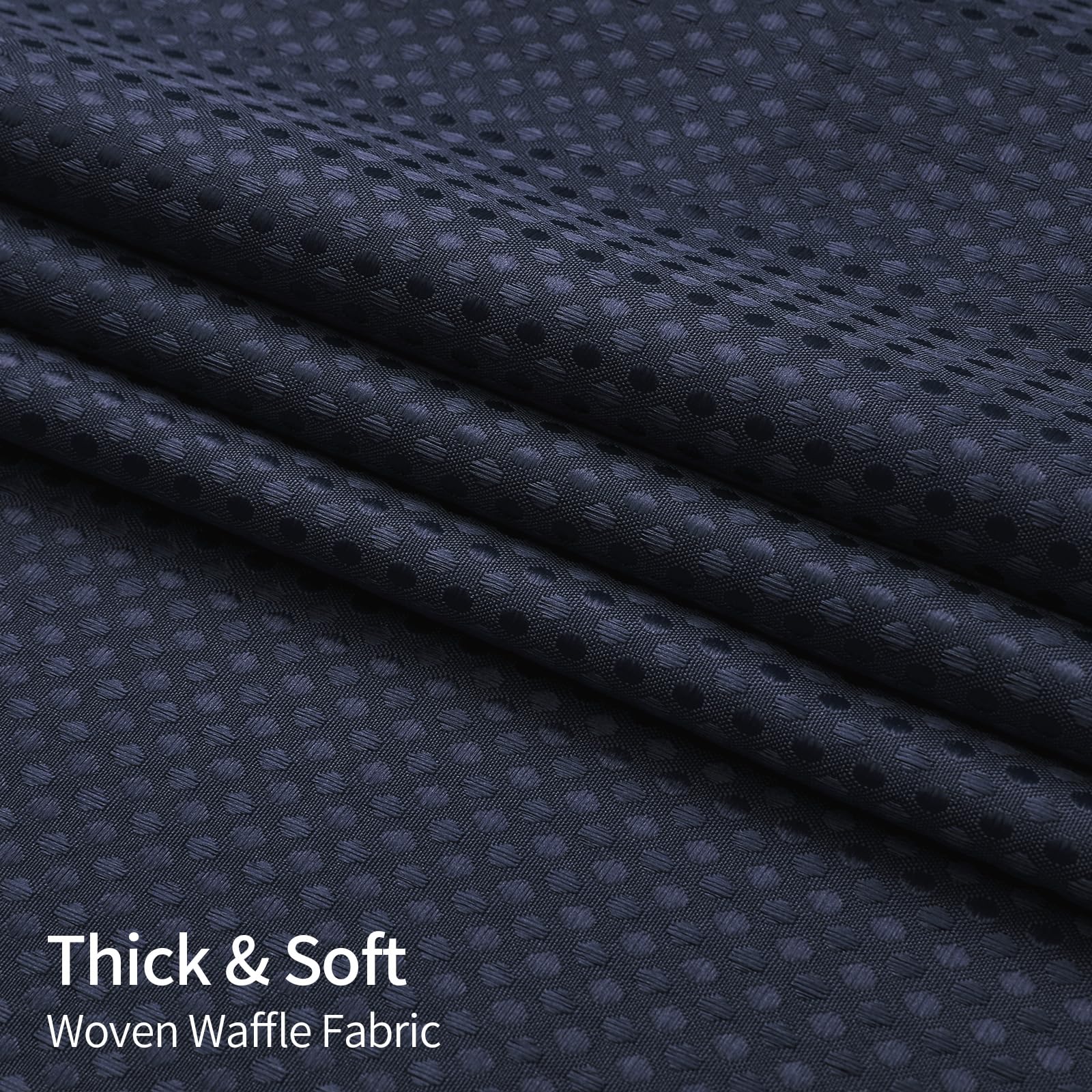 MitoVilla Waffle Shower Curtain Set with Snap-in Liner  Modern Navy Blue Waffle Weave Fabric Shower Curtain for Luxury Neutral Hotel & Spa Bathroom Decor  72 x 72