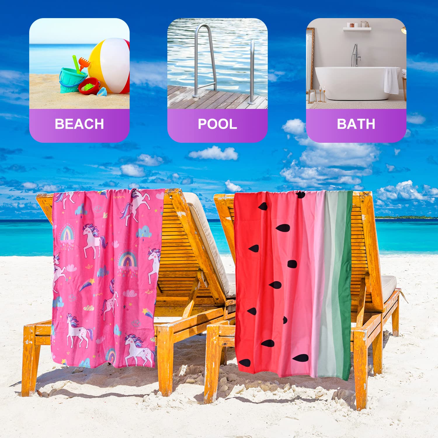 Watermelon Microfiber Beach Towel, 24''X48'', Small, Lightweight, Quick Dry, Sand Free, Perfect For Kids, Girls, Women, Red Wate