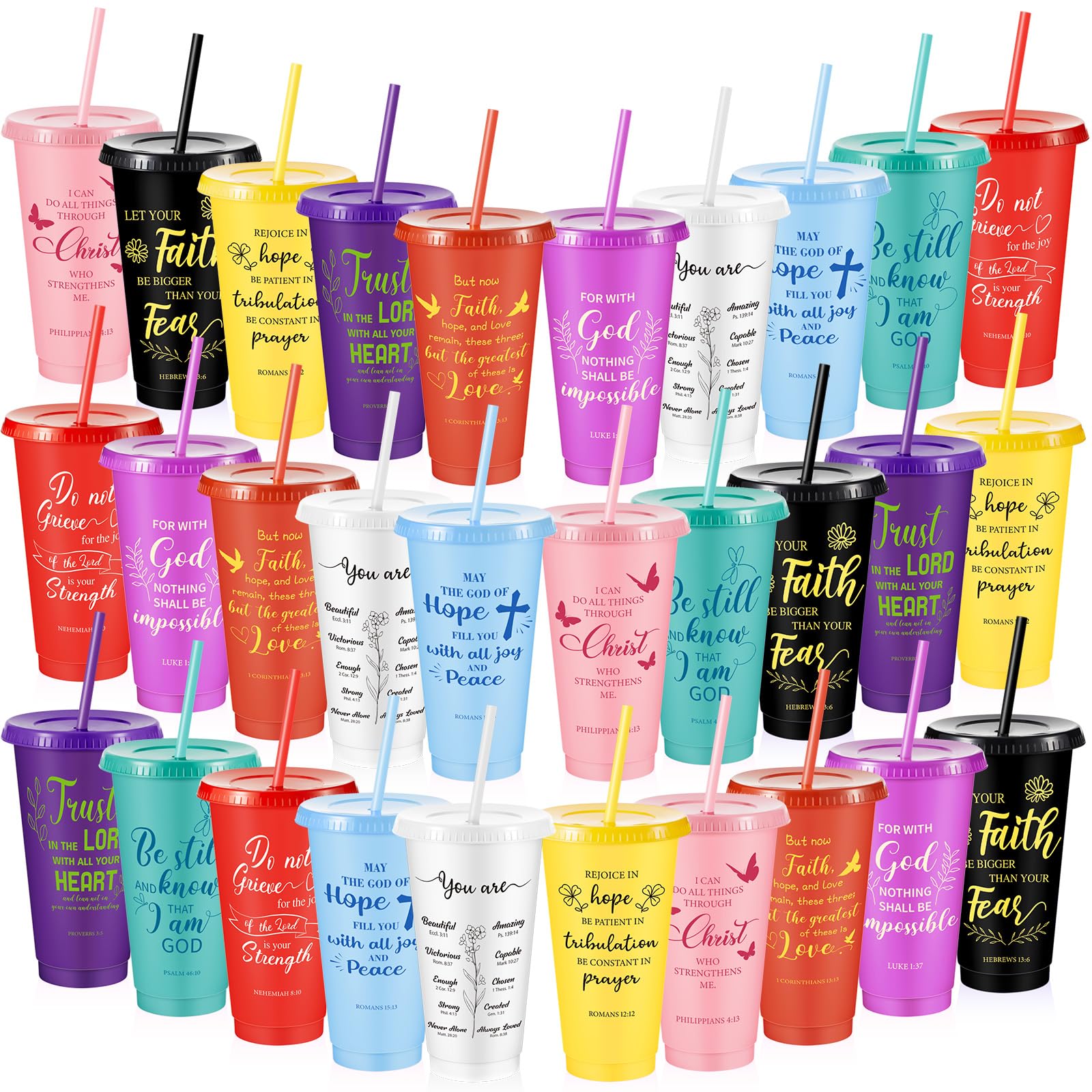 Uiifan 30 Pcs Christian Gifts Cups Bulk for Women, 24oz Bible Verse Christian Tumblers with Lids and Straw, Religious Church Gif
