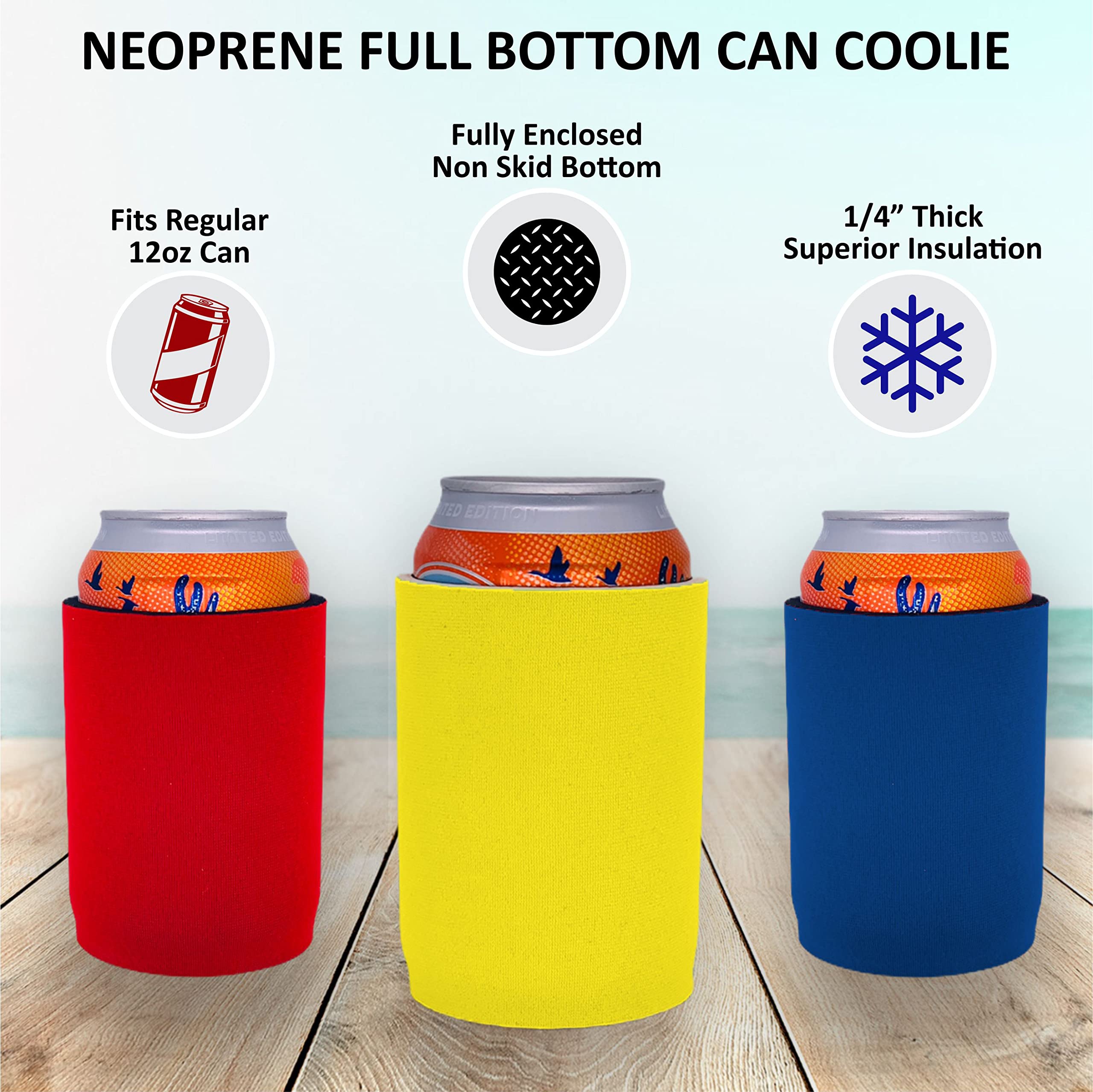 Blank Neoprene Full Bottom Can Coolie (4 Pack  Royal Blue)