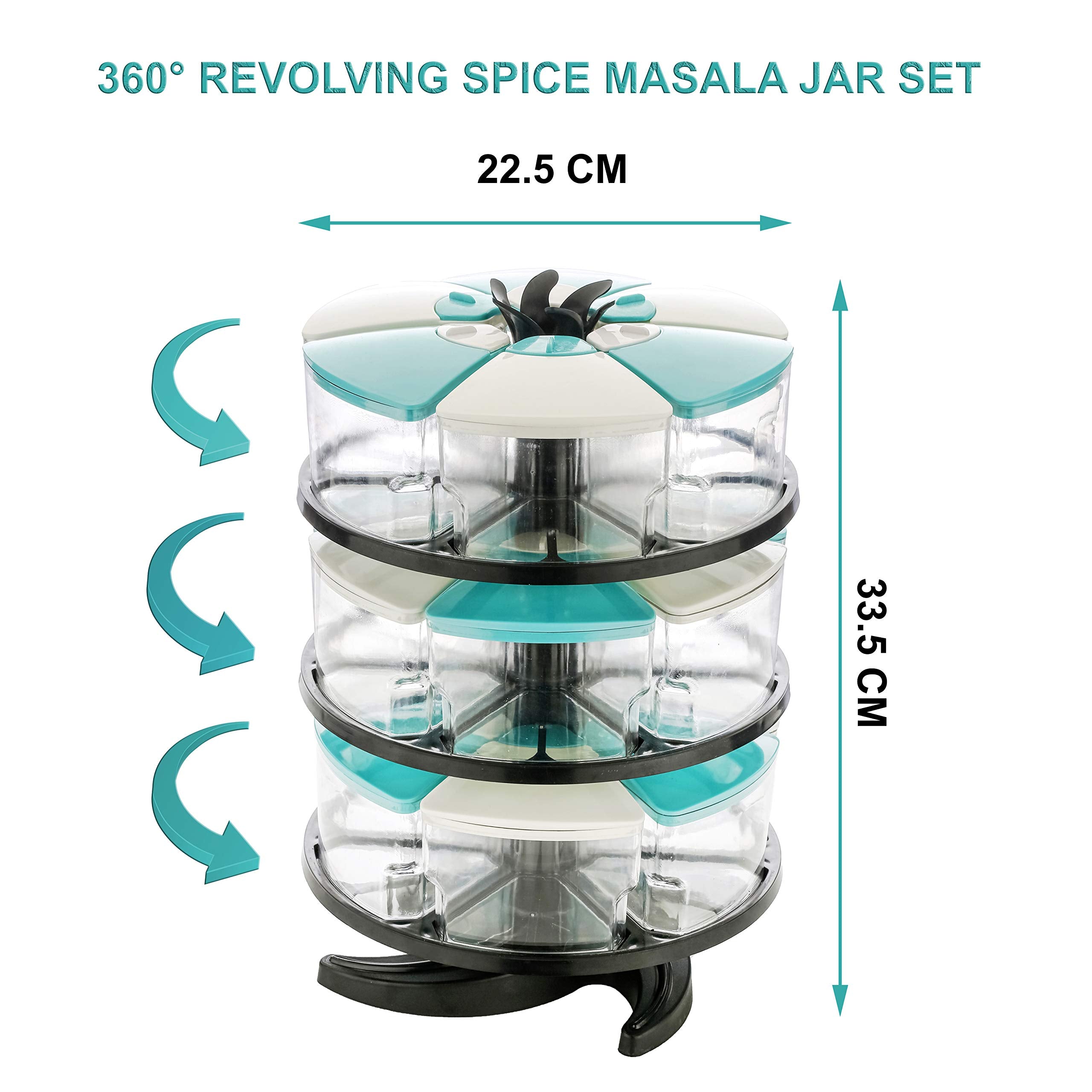 Furious 360 Spice Rack Set of 18 Piece 3 Layer Spice Set -Plastic (White and Blue-18)