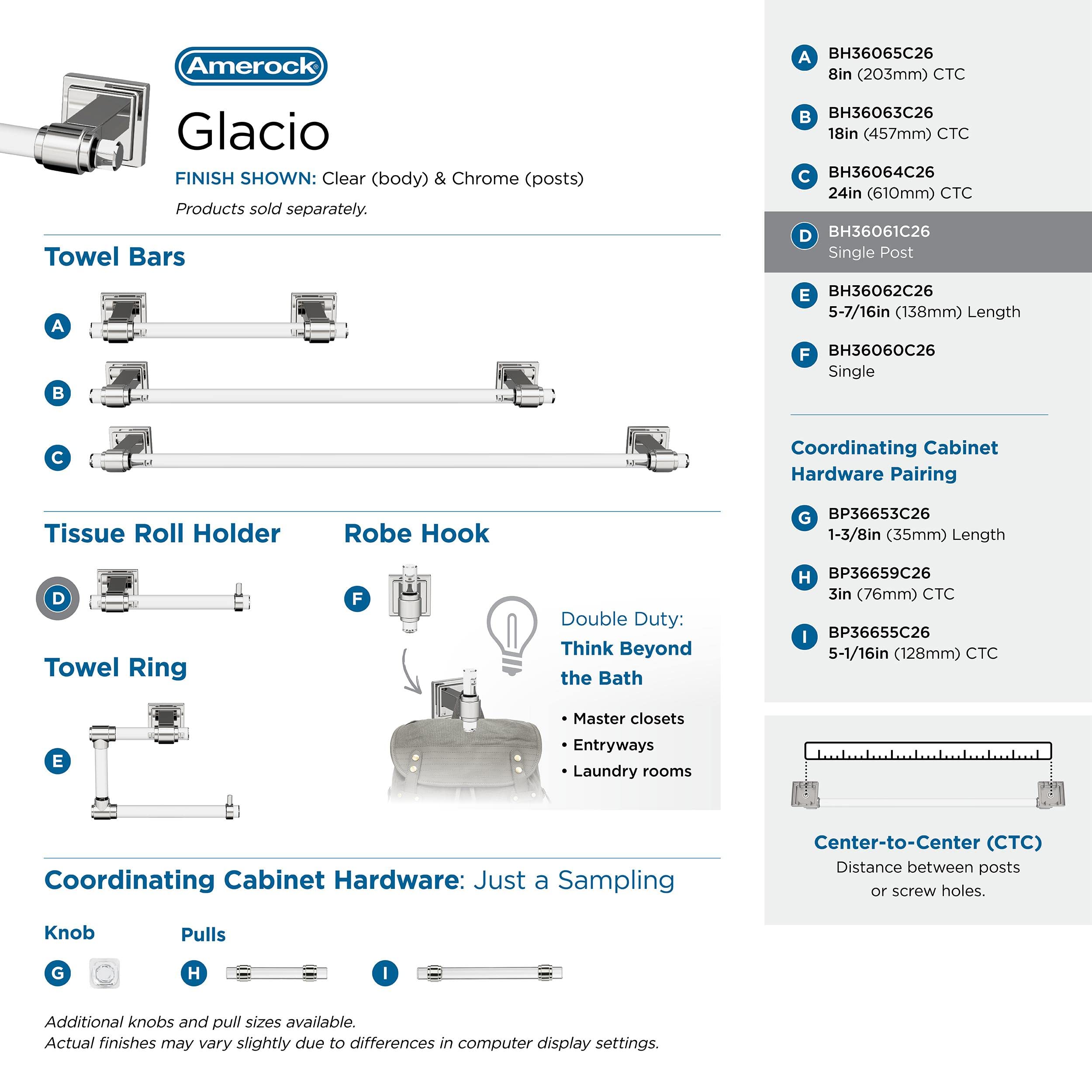 Amerock Bh36061C26 | Clear/Chrome Single Post Toilet Paper Holder | 7-1/16 In. (179 Mm) Length Toilet Tissue Holder | Glacio | B