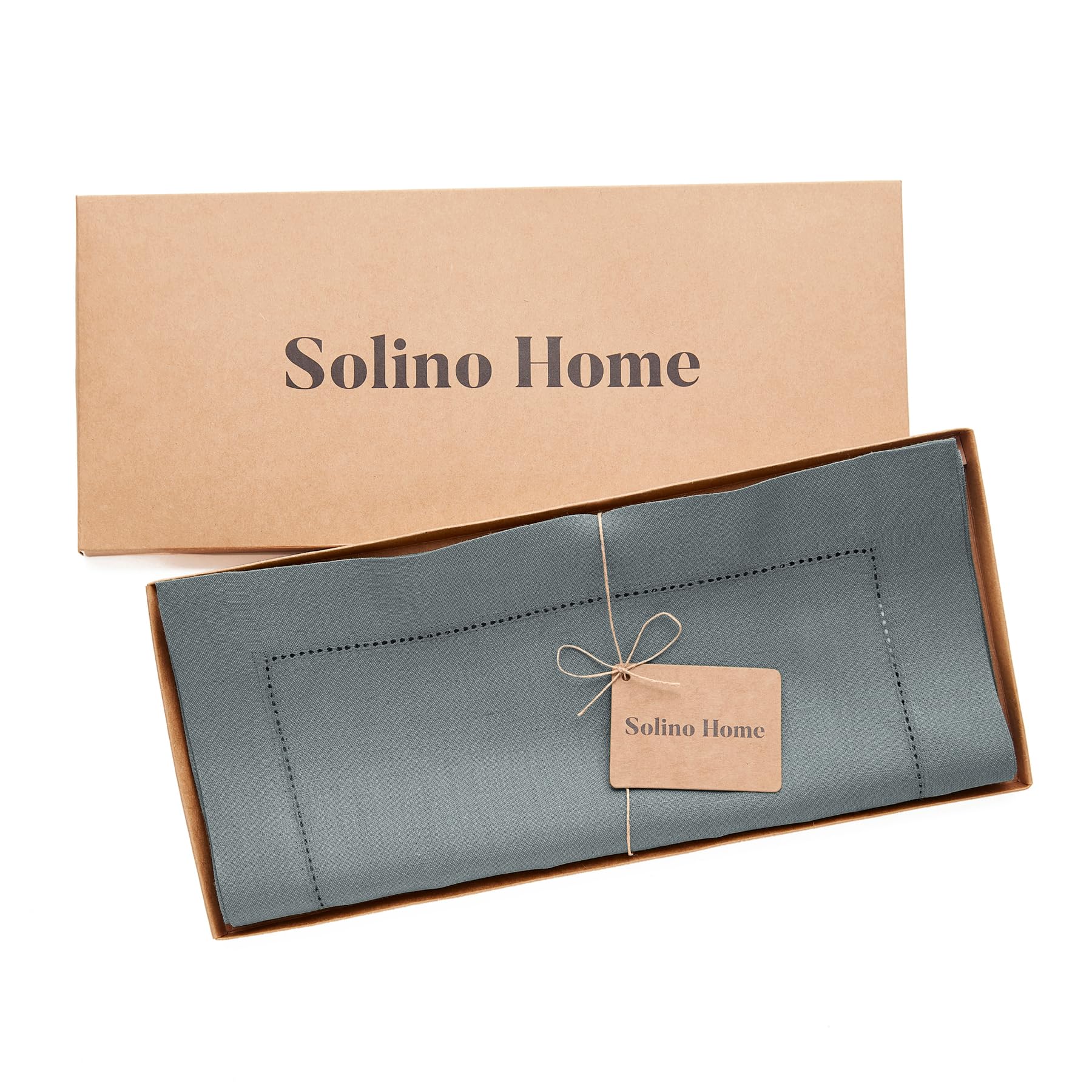 Solino Home Linen Dark Grey Table Runner 36 Inch - 100% Pure Linen Classic Hemstitch Short Table Runner 14 X 36 Inch Ideal For D