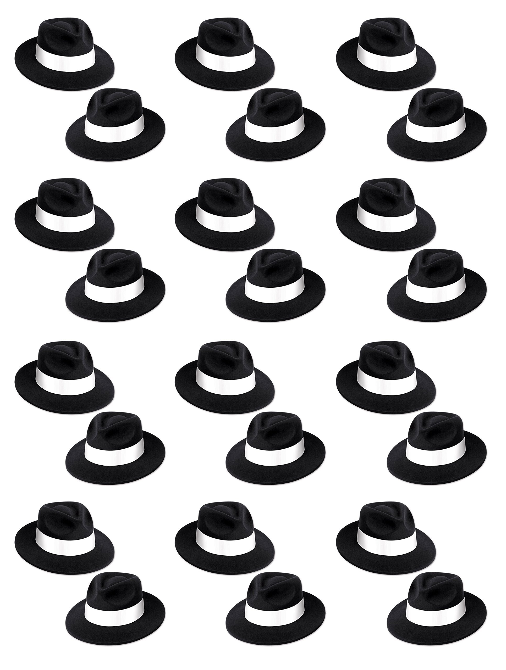Beistle 60057-25 25 Piece Velour Fedora Hats With Bands, Black/White