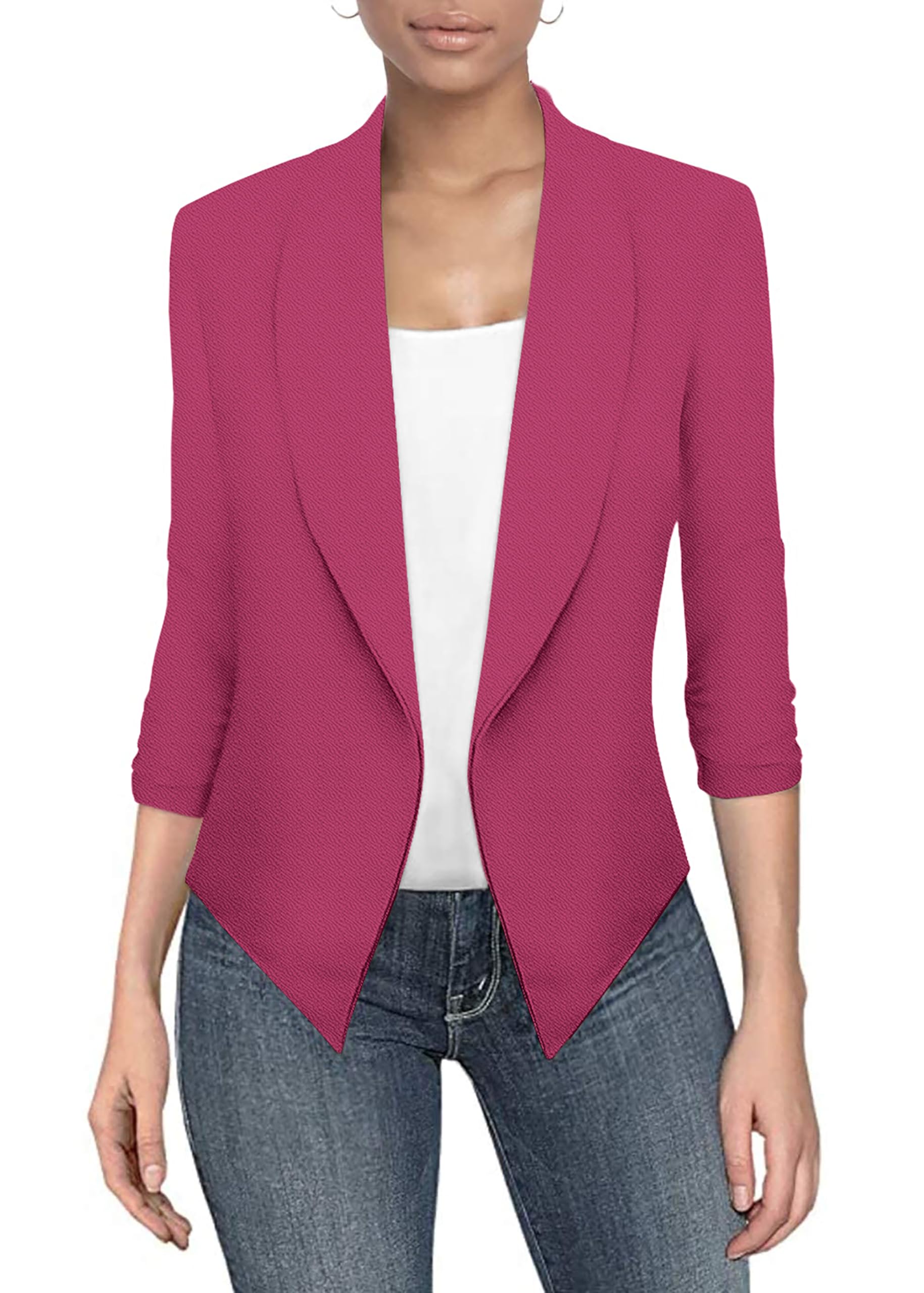 Womens Casual Work Office Open Front Blazer Jacket With Removable Shoulder Pads Jk1133 Fuchsia S