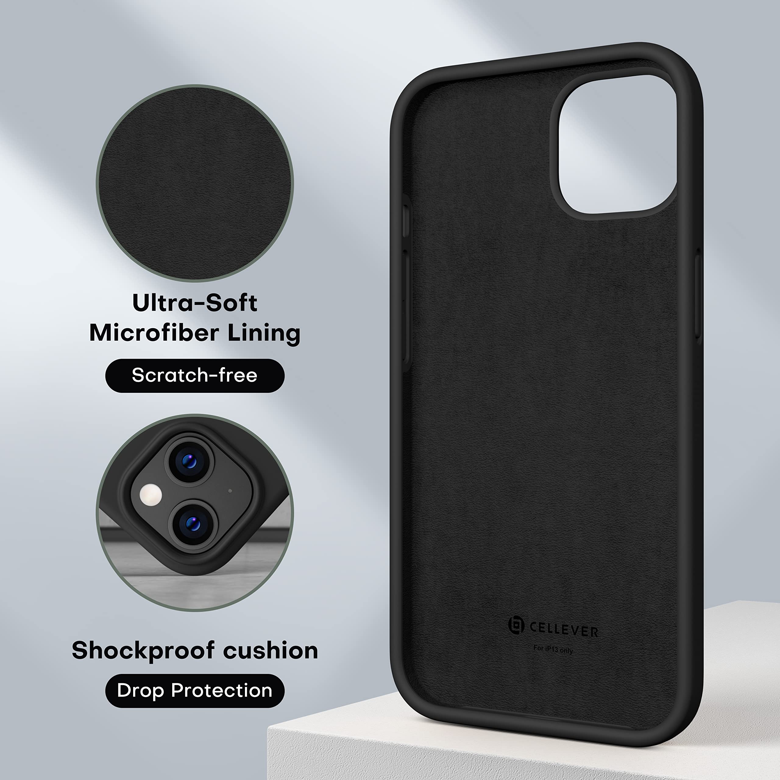 Cellever 2023 Upgraded Silicone Case For Iphone 13 Ultra Slim Enhanced Drop Protection] Shockproof Phone Cover With Soft Microfi