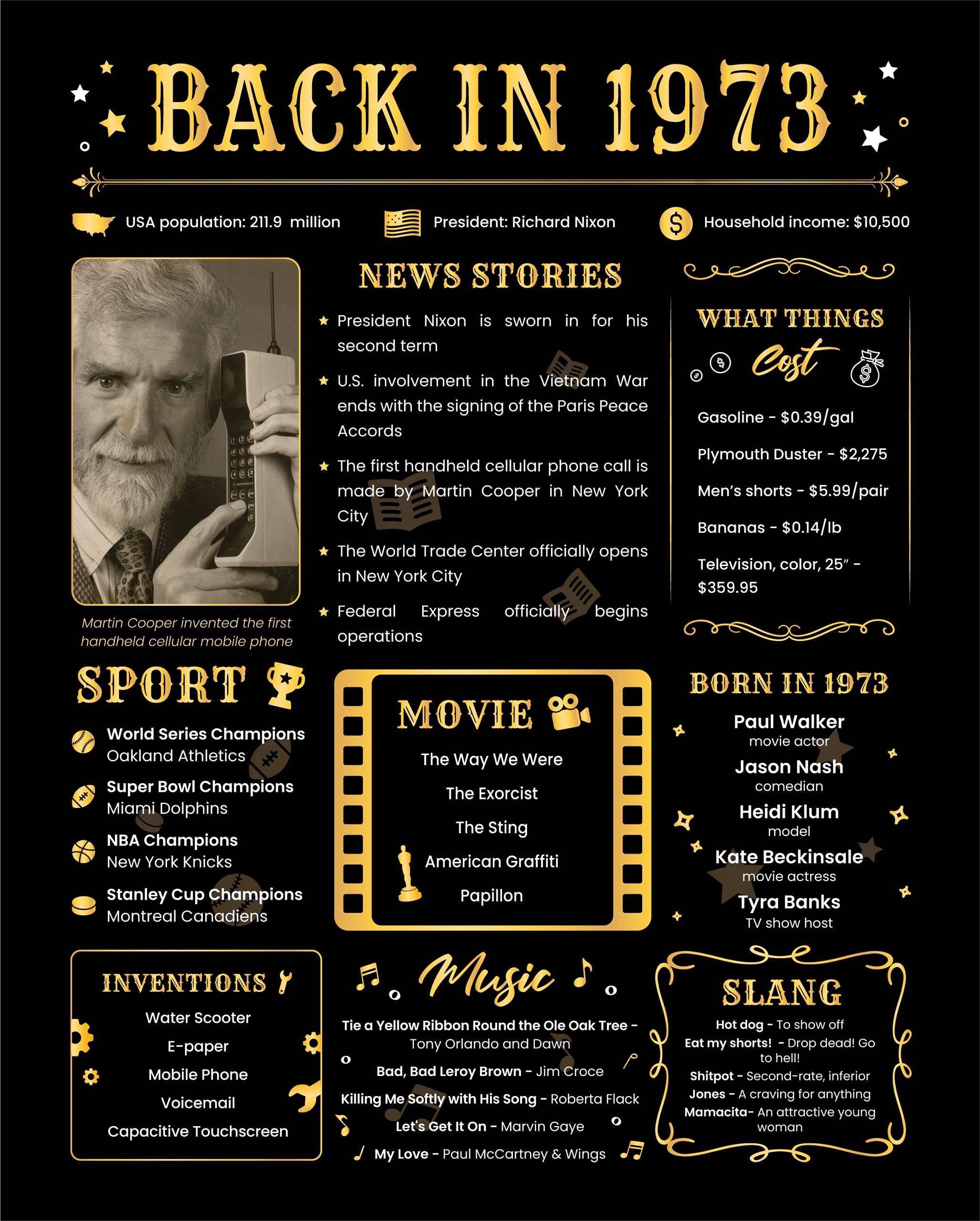 Back In 1973 Birthday Card - 51St Birthday Gift For Women Or Men - 51St Birthday Decoration For Her Or Him - Funny Table Centerp