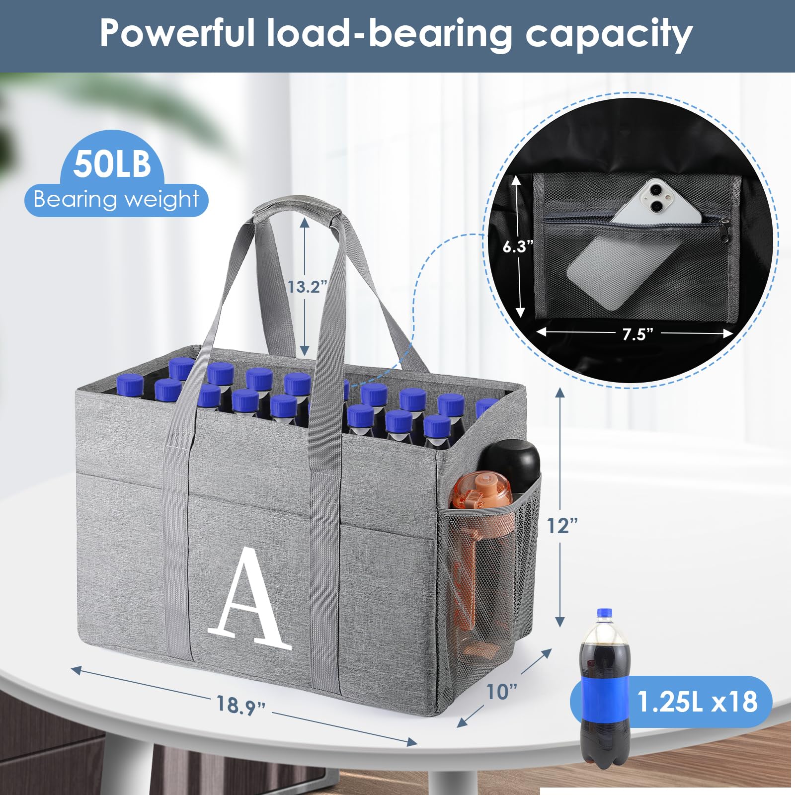 Utility Large Can-Vas Tote Bag, Ini-Tial Reusable Grocery Bags Foldable, Reusable Shopping Bags, Travel Bags For Groceries, Stor