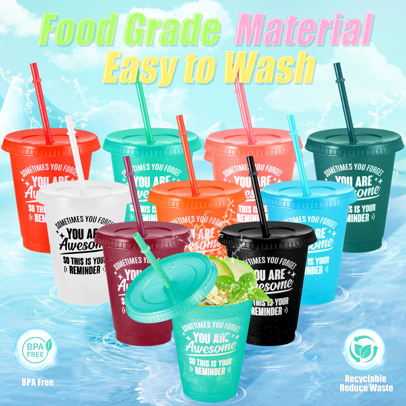 Foldtier 36 Pcs Back To School Gifts For Students Inspirational Plastic Cups Bulk With Lid Straw 16 Oz Reusable Tumbler Thank Yo