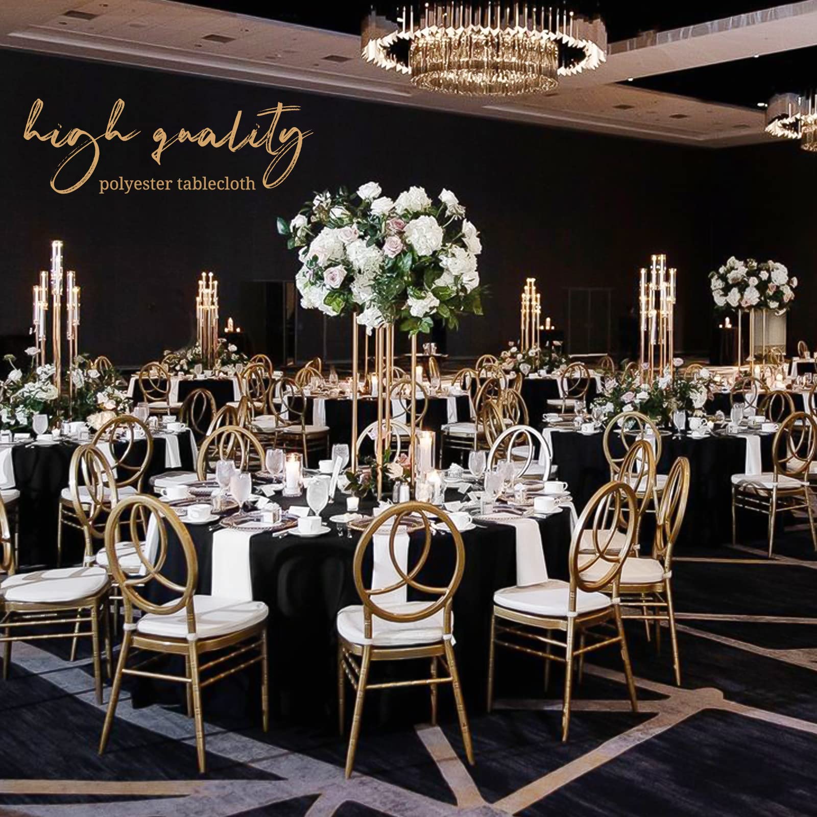 Pesonlook 8 Pack 120 Inch Black Round Table Cloths, Premium Polyester Round Tablecloth Wrinkle Resistant Washable Table Cover Fo