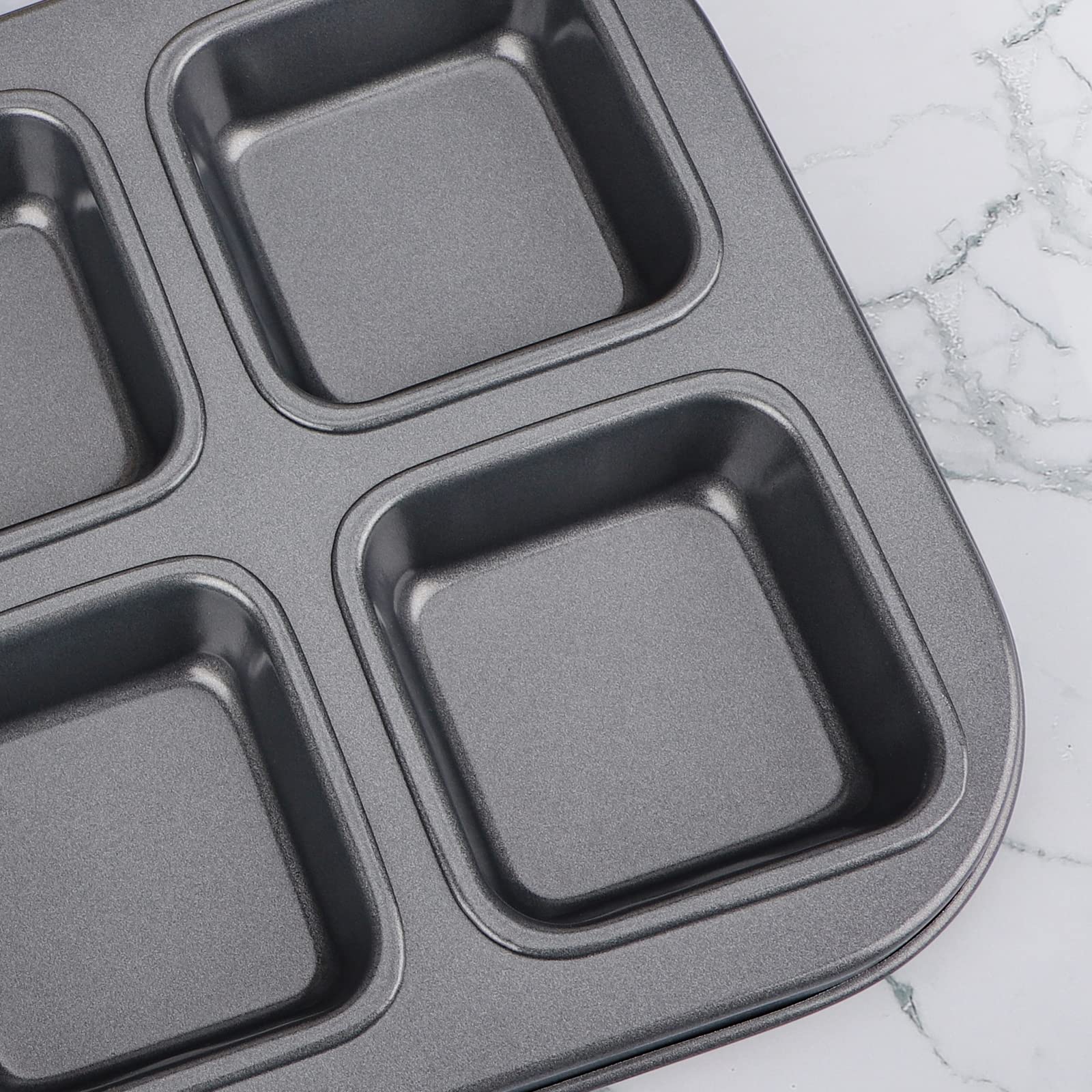 Beasea Square Brownie Pan, Nonstick 6 Cavity Muffin Pan Brownie Cake Pan Mini Cheesecake Cupcake Bakeware Carbon Steel Brownie B