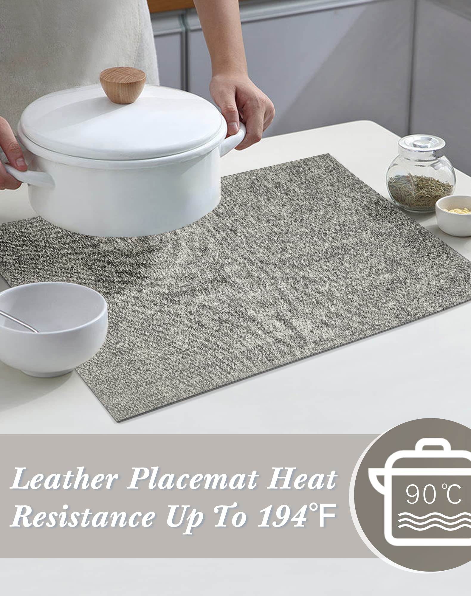 SUEH DESIGN Leather Placemats Set of 6 Reversible Table Mats Heat Resistant Waterproof No-Slip Place Mats for Dining Table Kitchen Parties