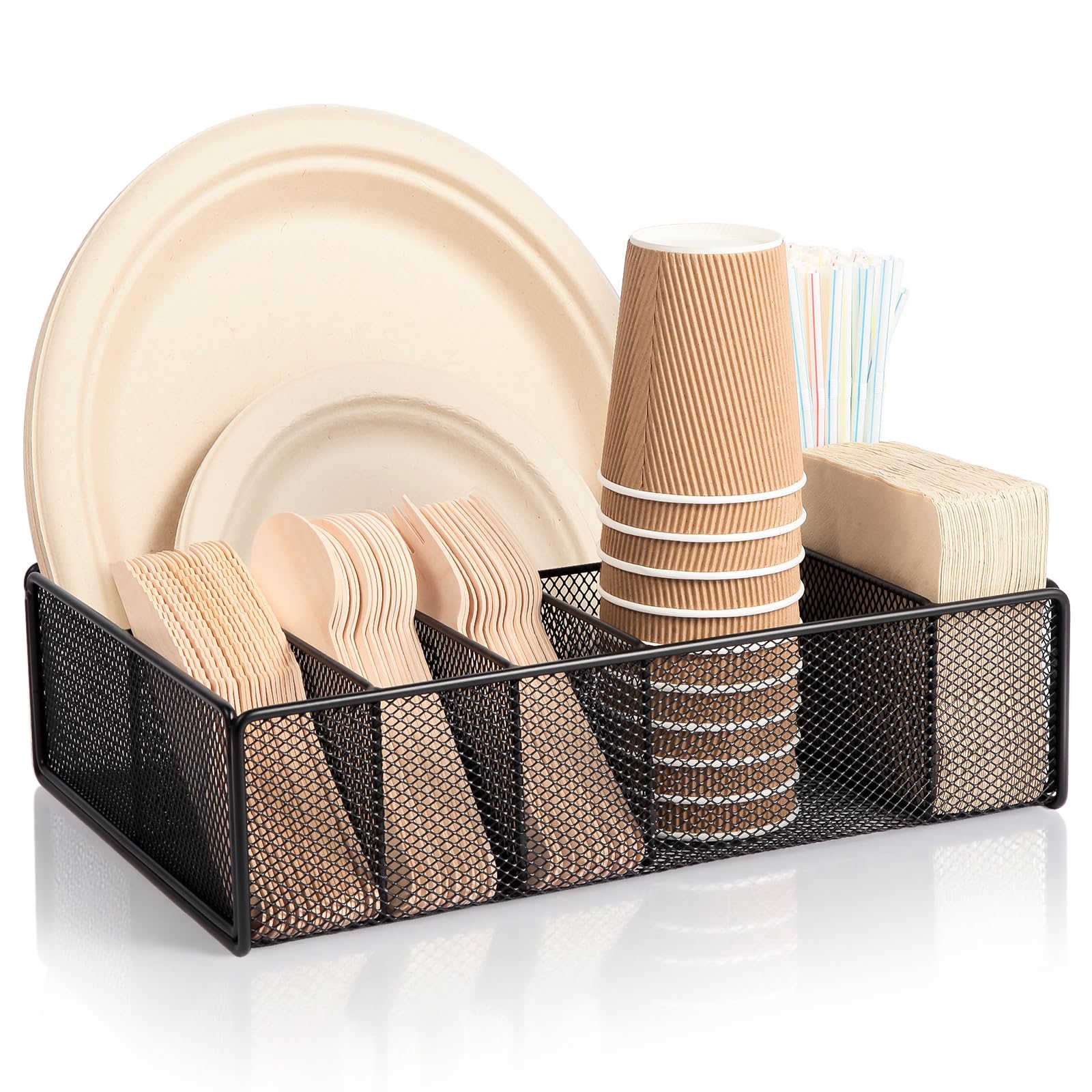 Utensil Caddy for Party  Paper Plate Holder ,Silverware Caddy Black