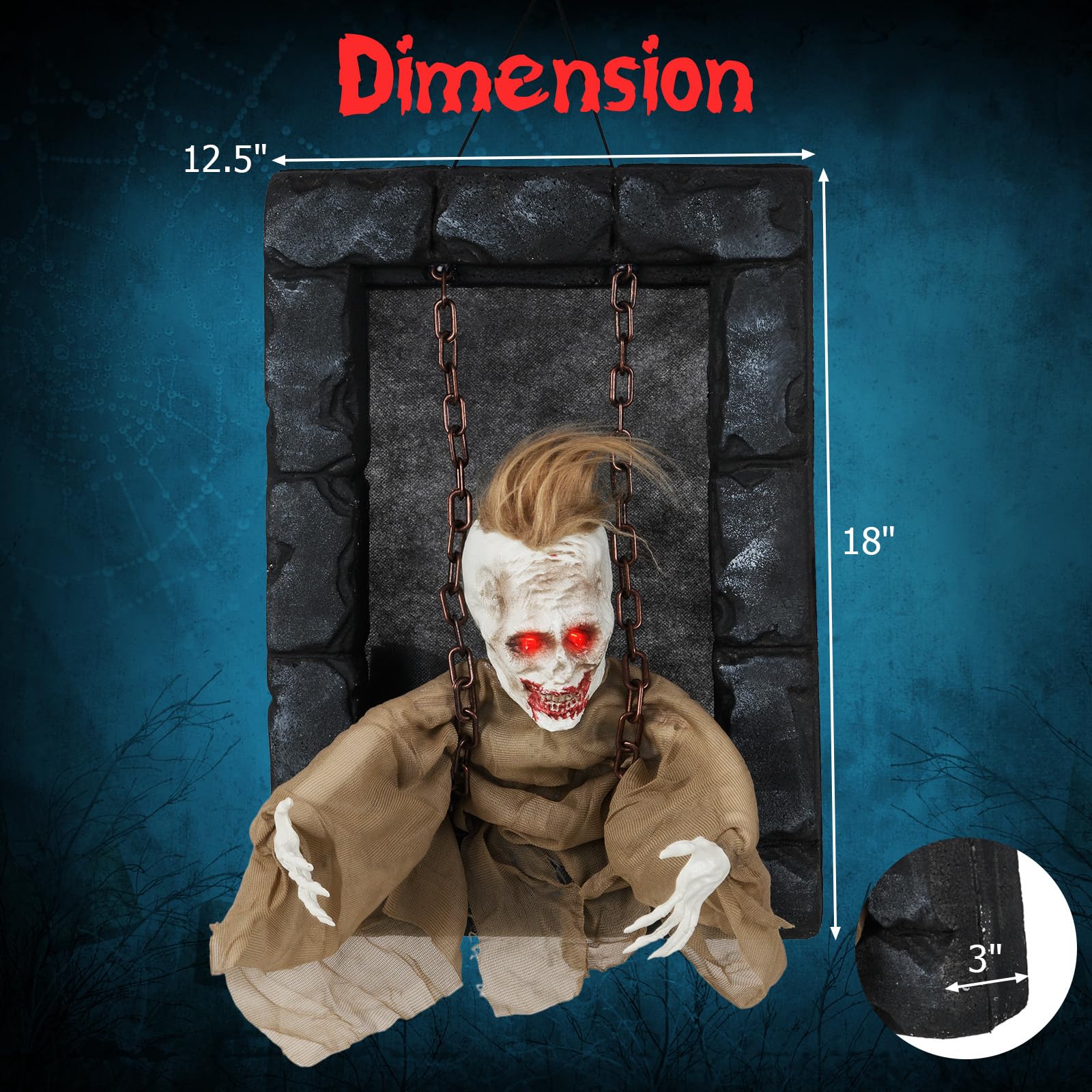 Tangkula Halloween Decorations Indoor, 18    Hanging Zombi Prisoner with Light-up Eyes & Spooky Sounds, Sound-Activated Hallowee