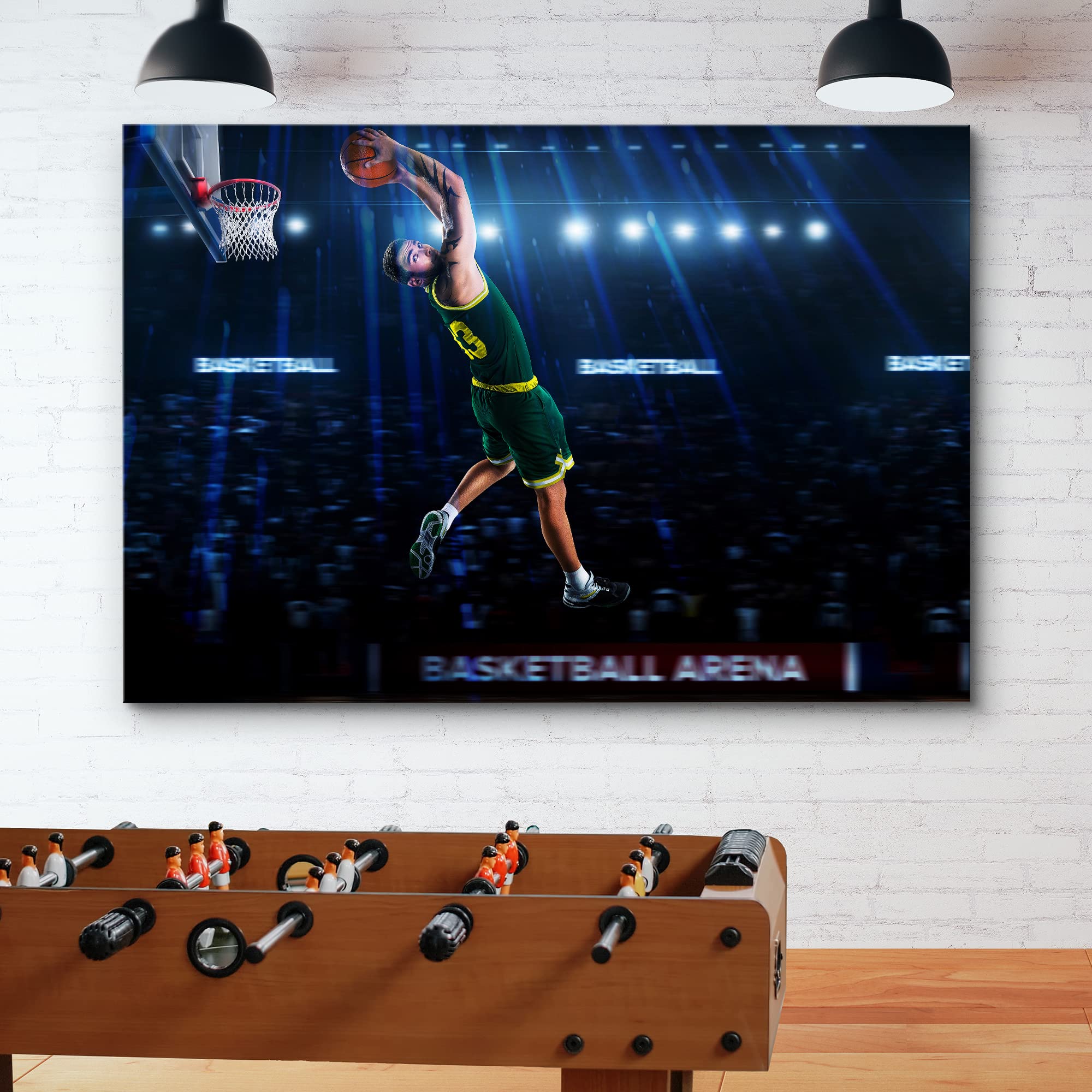 Wall26 Canvas Print Wall Art Slam Dunk Basketball Player Neon Light Arena Athletes Sports & Fitness Photography Realism Decorati