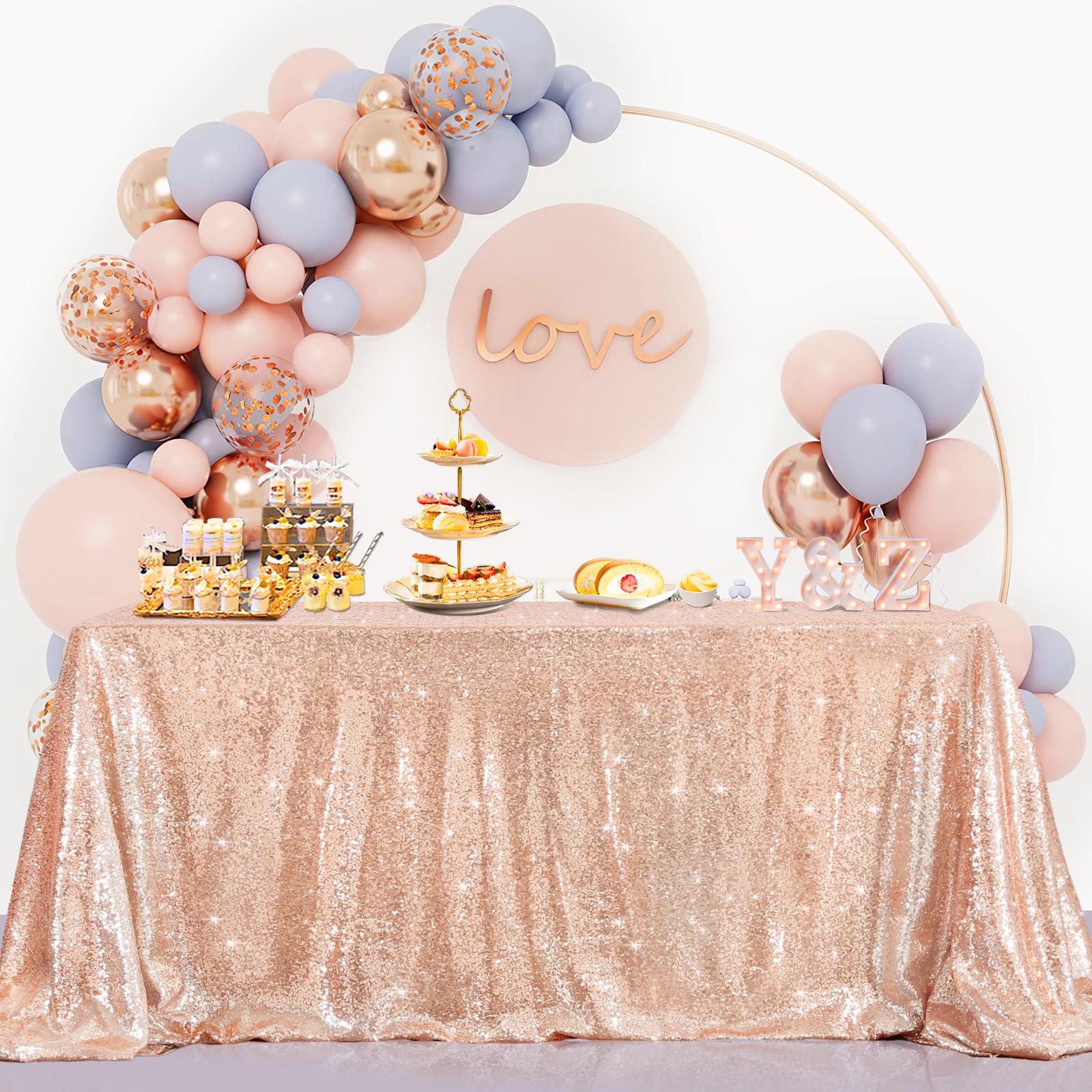 B-Cool Rose Gold Sequin Tablecloth Sparkly Wedding Table Cloths Shiny Tablecloth 50X80 Inch Shimmer Tablecloth Sequin Overlay Fo
