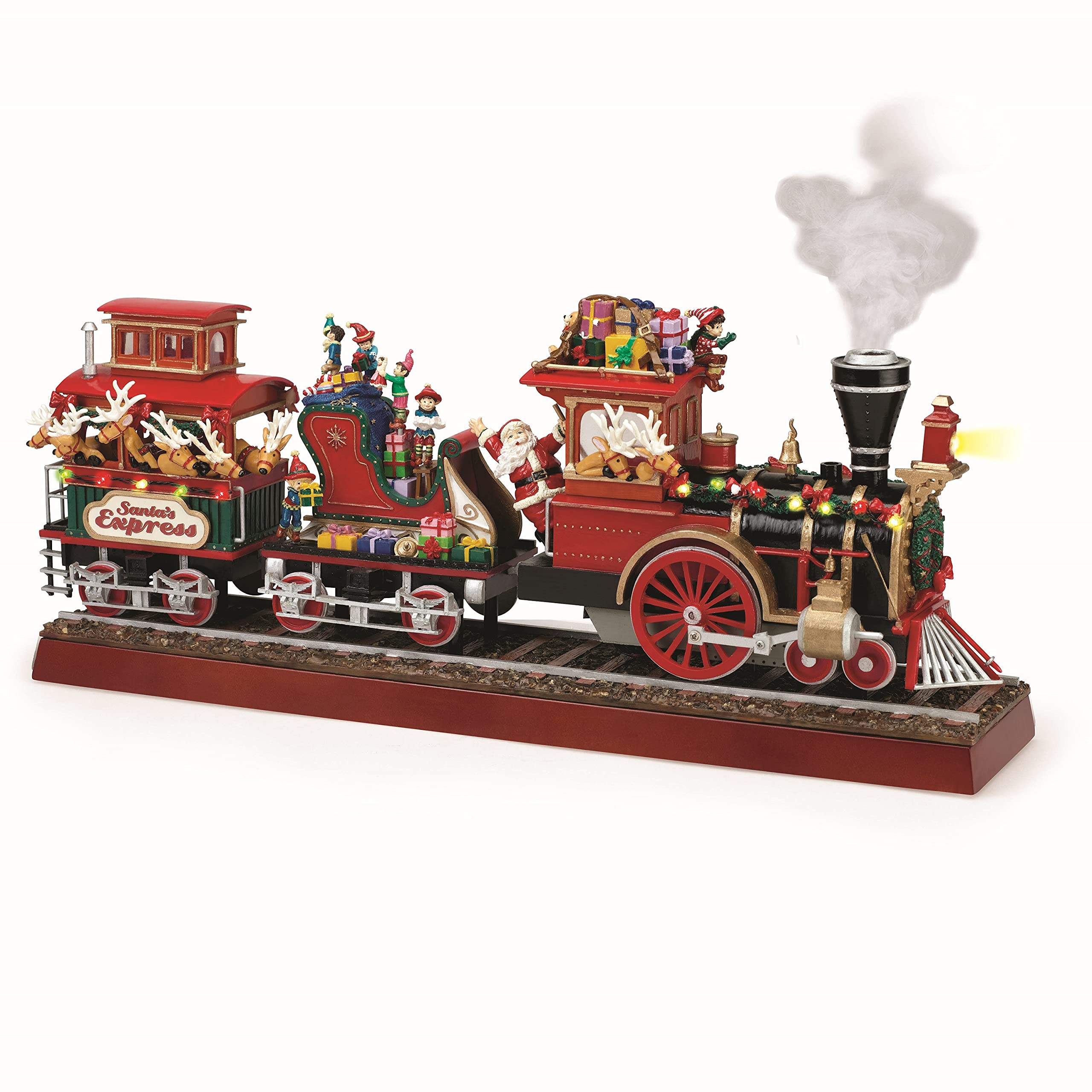 Mr. Christmas Animated Musical Santas Train Express with Working Smokestack, 16.5 Inch, Red