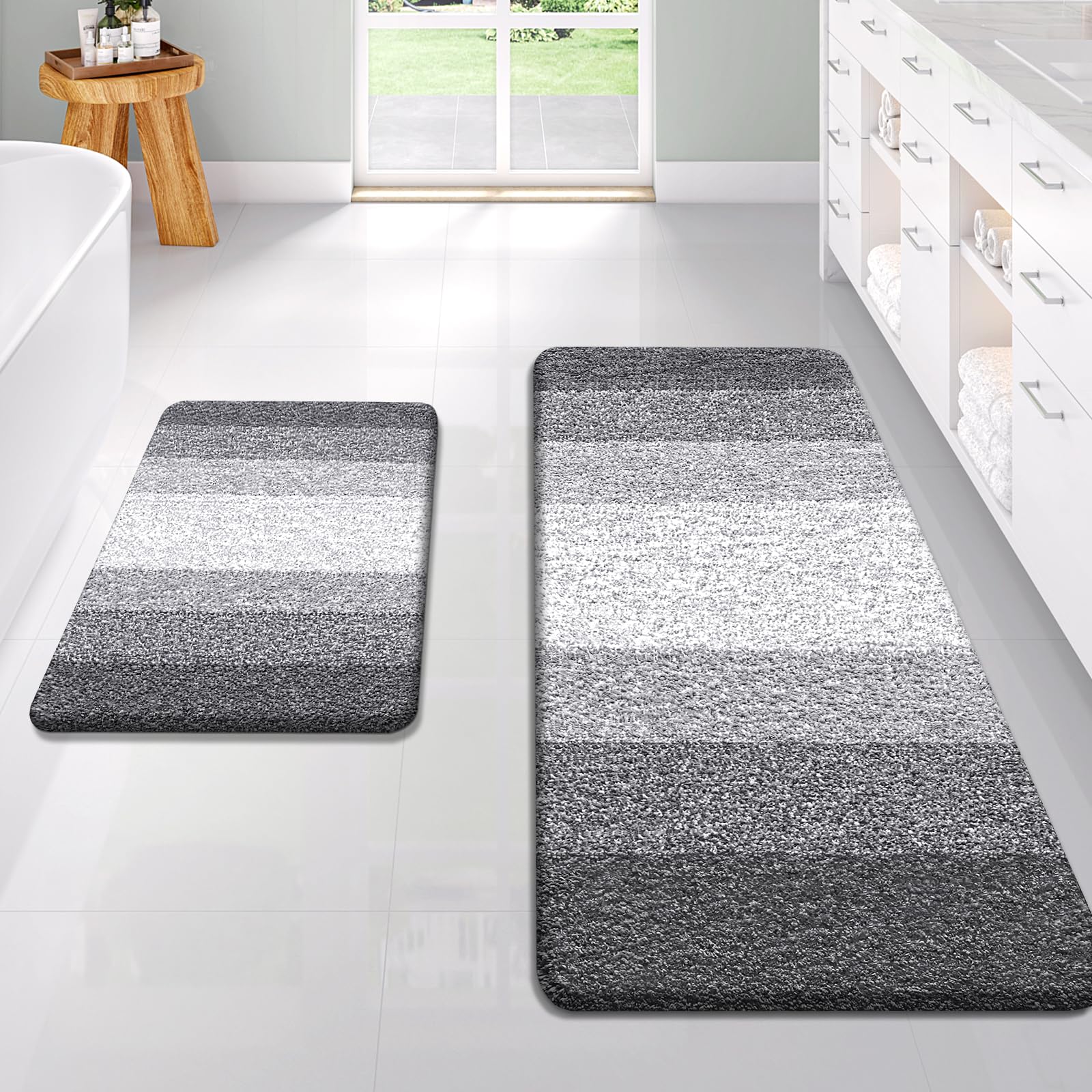 Olanly Bathroom Rug Set 2 Piece, Soft Absorbent Microfiber Bath Rug Set, Non-Slip, Machine Wash Dry, Plush Shaggy Bath Mats For